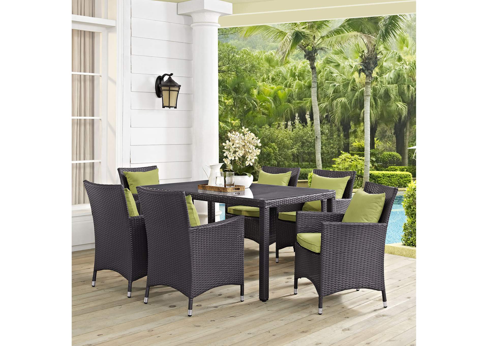 Espresso Peridot Convene 7 Piece Outdoor Patio Dining Set,Modway