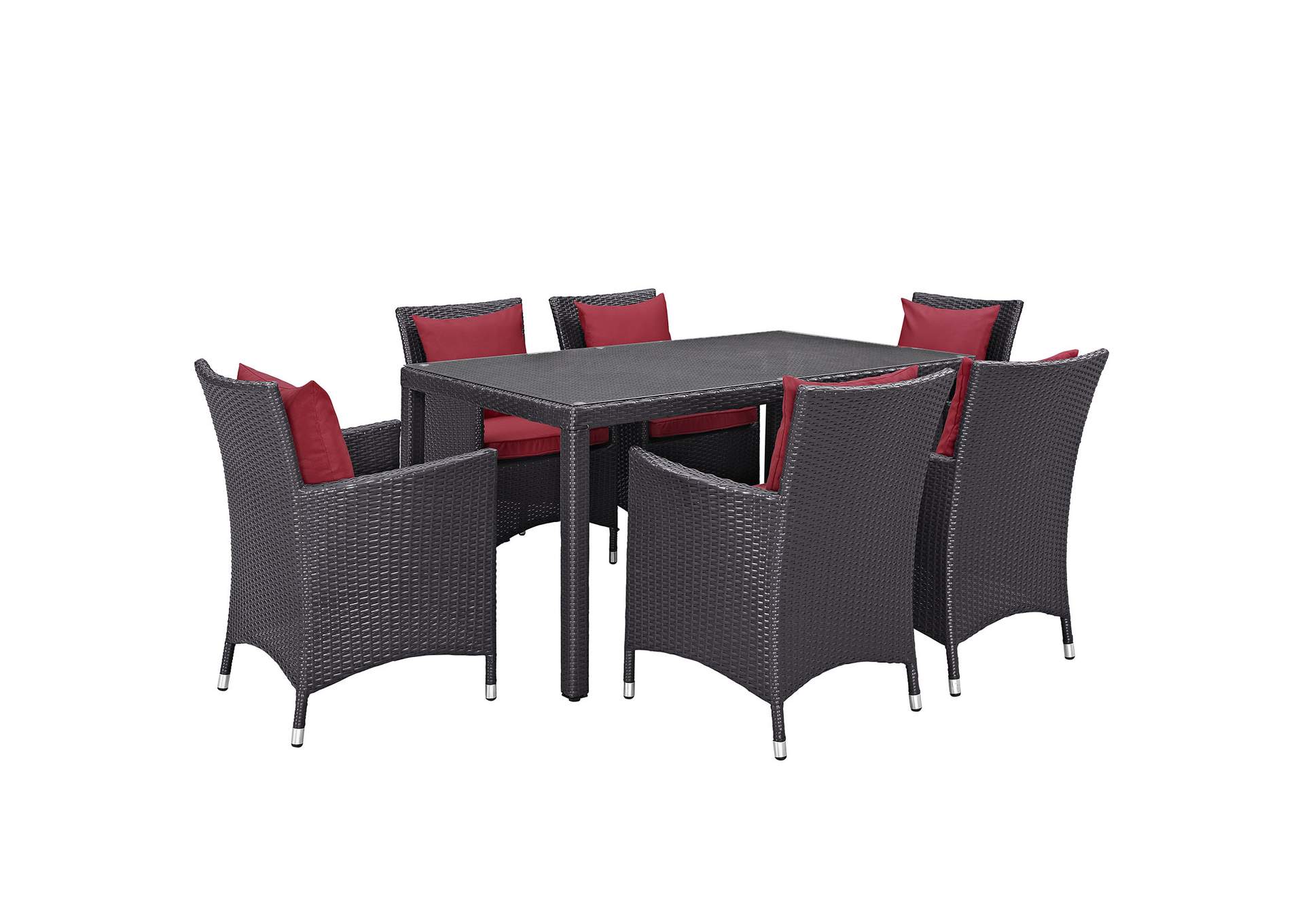 Espresso Red Convene 7 Piece Outdoor Patio Dining Set,Modway