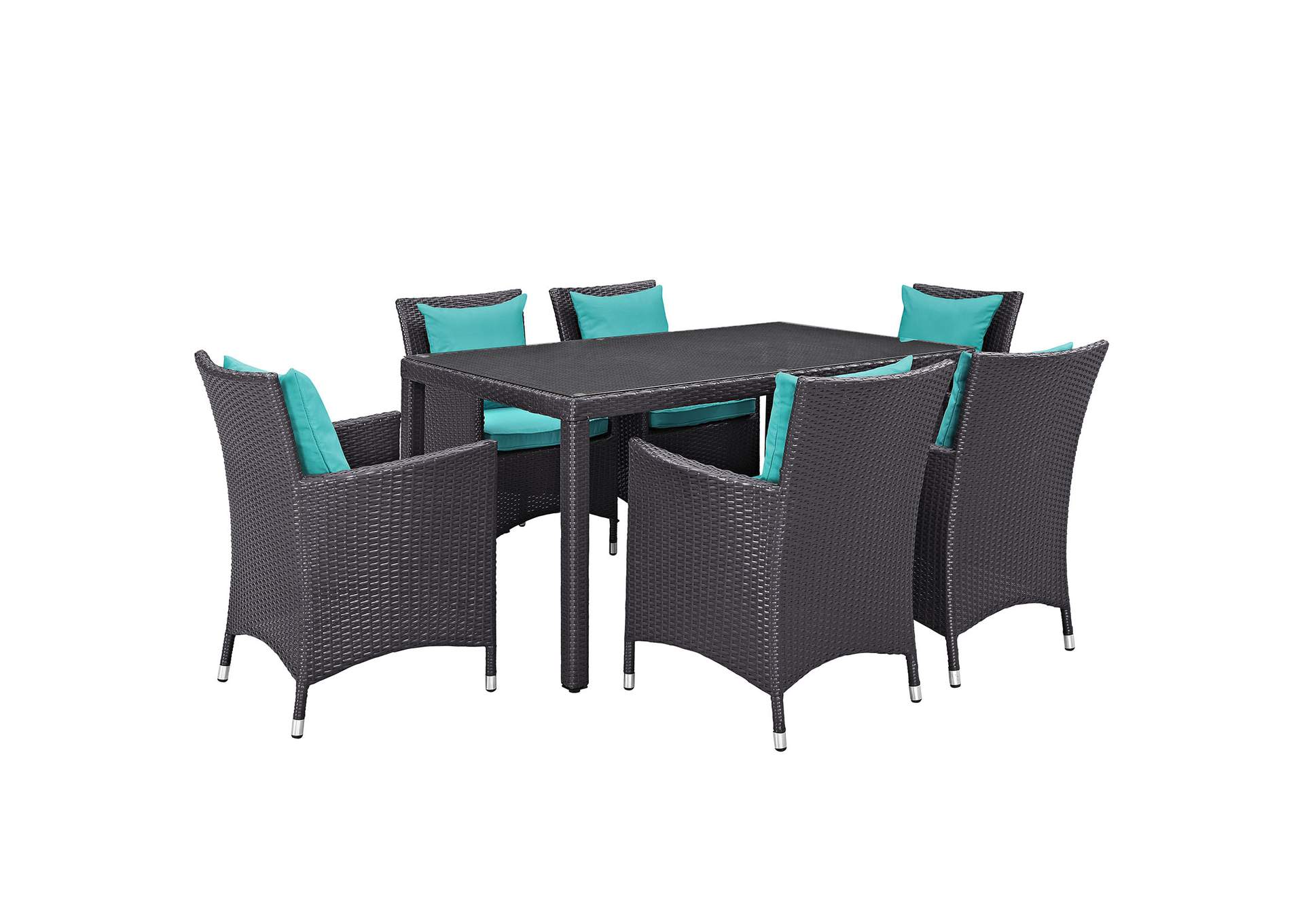 Espresso Turquoise Convene 7 Piece Outdoor Patio Dining Set,Modway