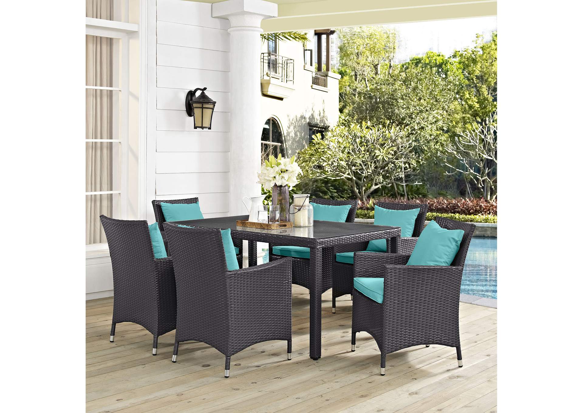 Espresso Turquoise Convene 7 Piece Outdoor Patio Dining Set,Modway