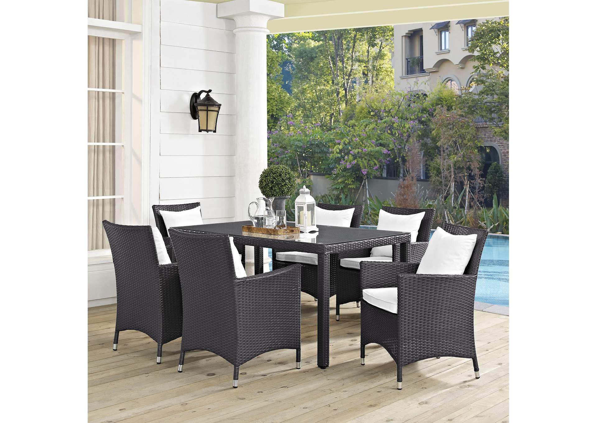 Espresso White Convene 7 Piece Outdoor Patio Dining Set,Modway