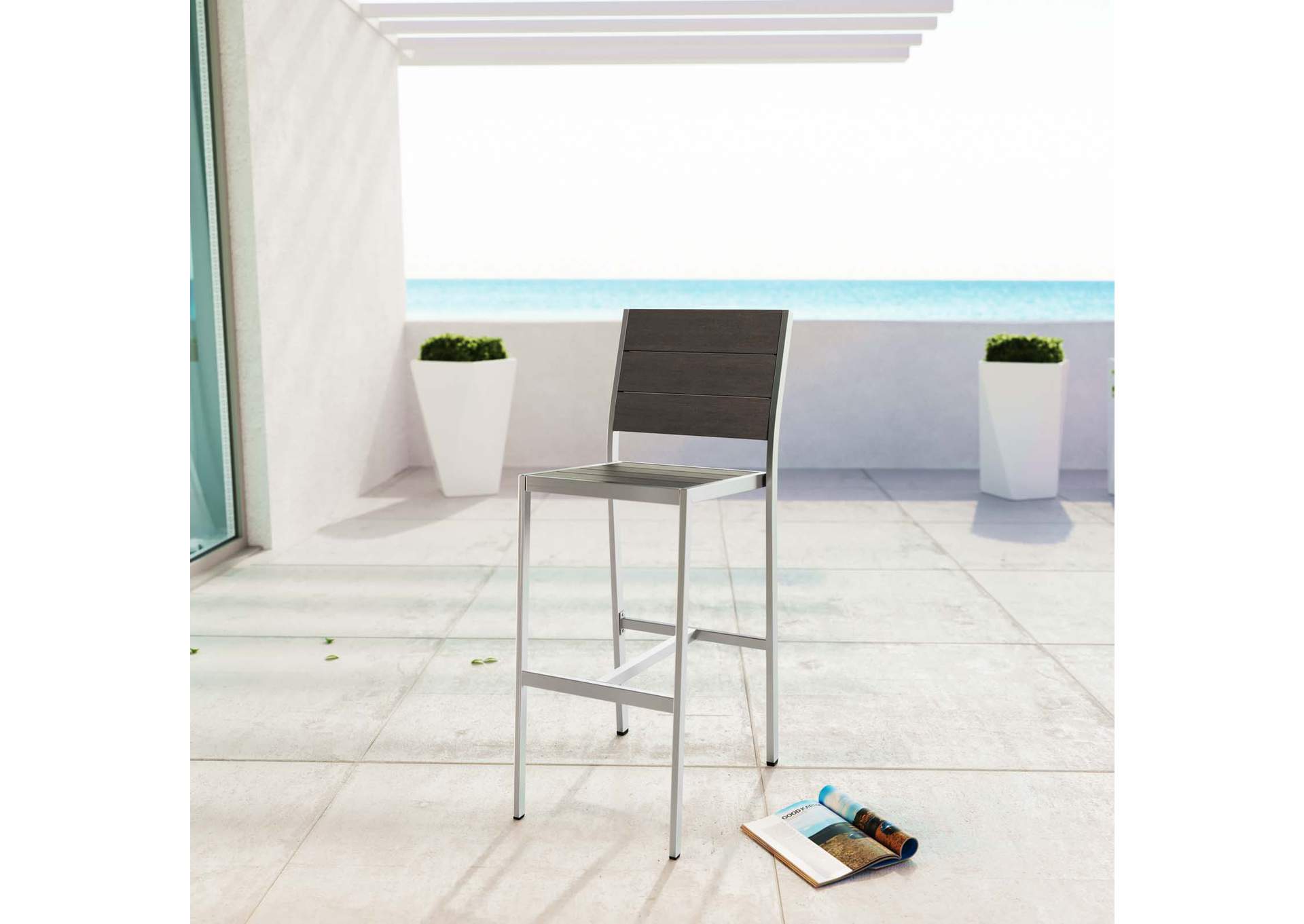 Silver Gray Shore Outdoor Patio Aluminum Armless Bar Stool,Modway