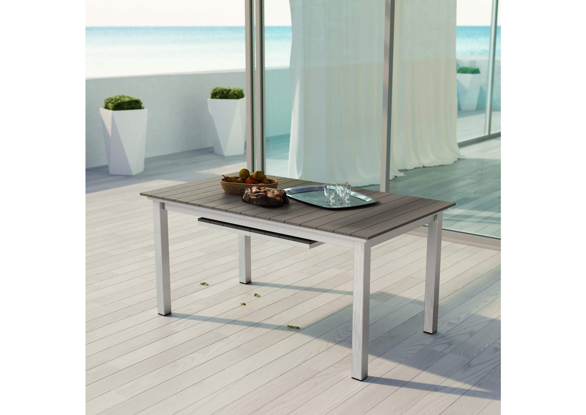 Shore Silver Gray Outdoor Patio Wood Dining Table,Modway