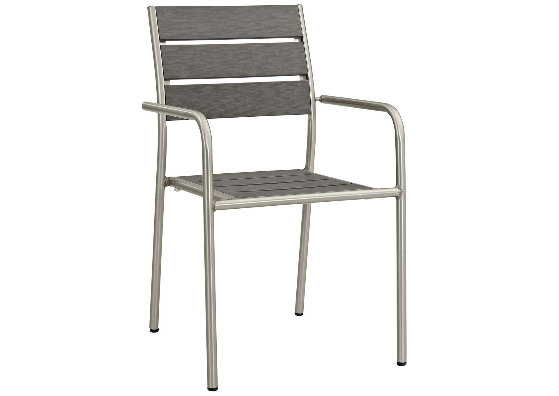 Silver Gray Shore Outdoor Patio Aluminum Dining Rounded Armchair,Modway