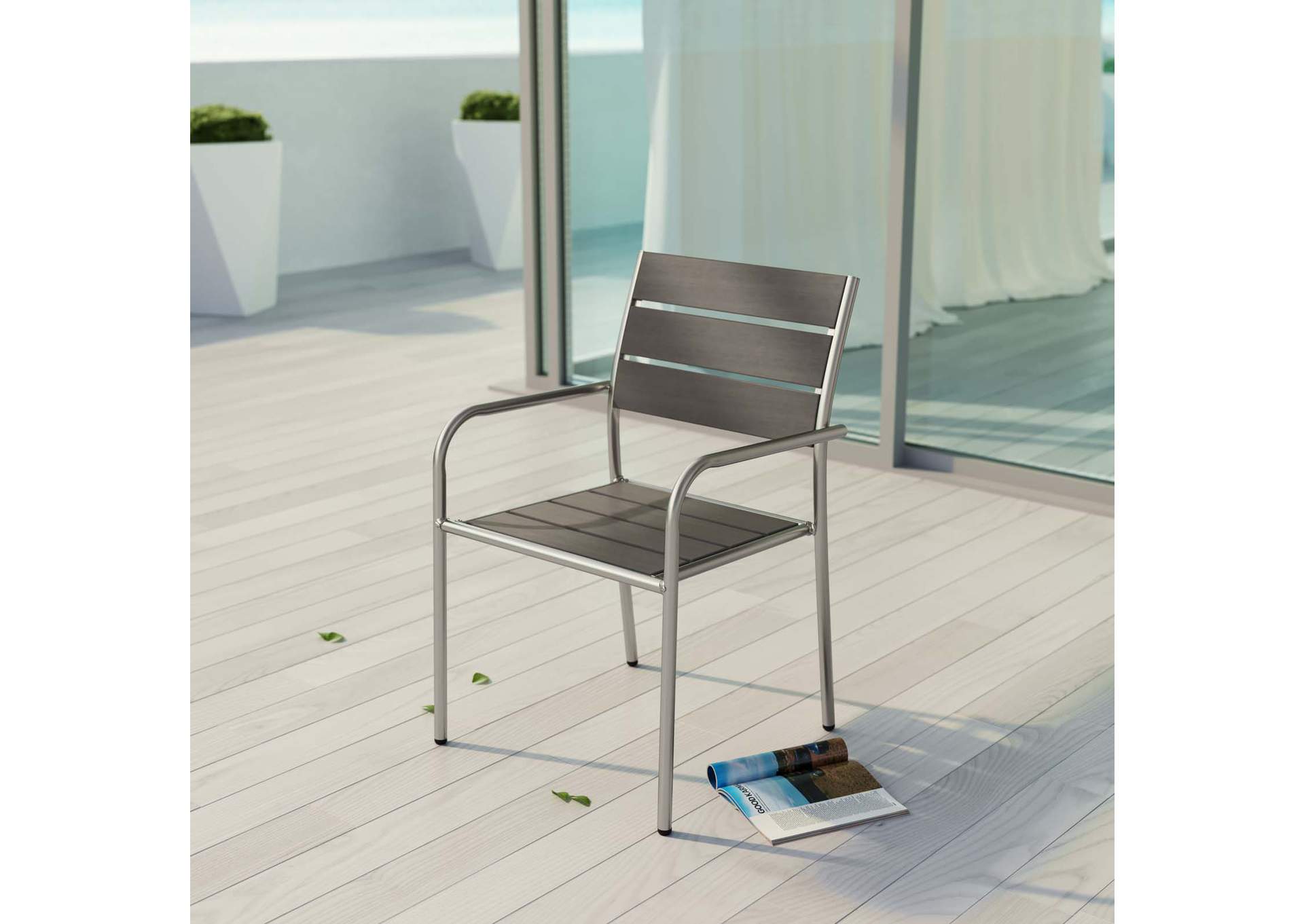 Silver Gray Shore Outdoor Patio Aluminum Dining Rounded Armchair,Modway