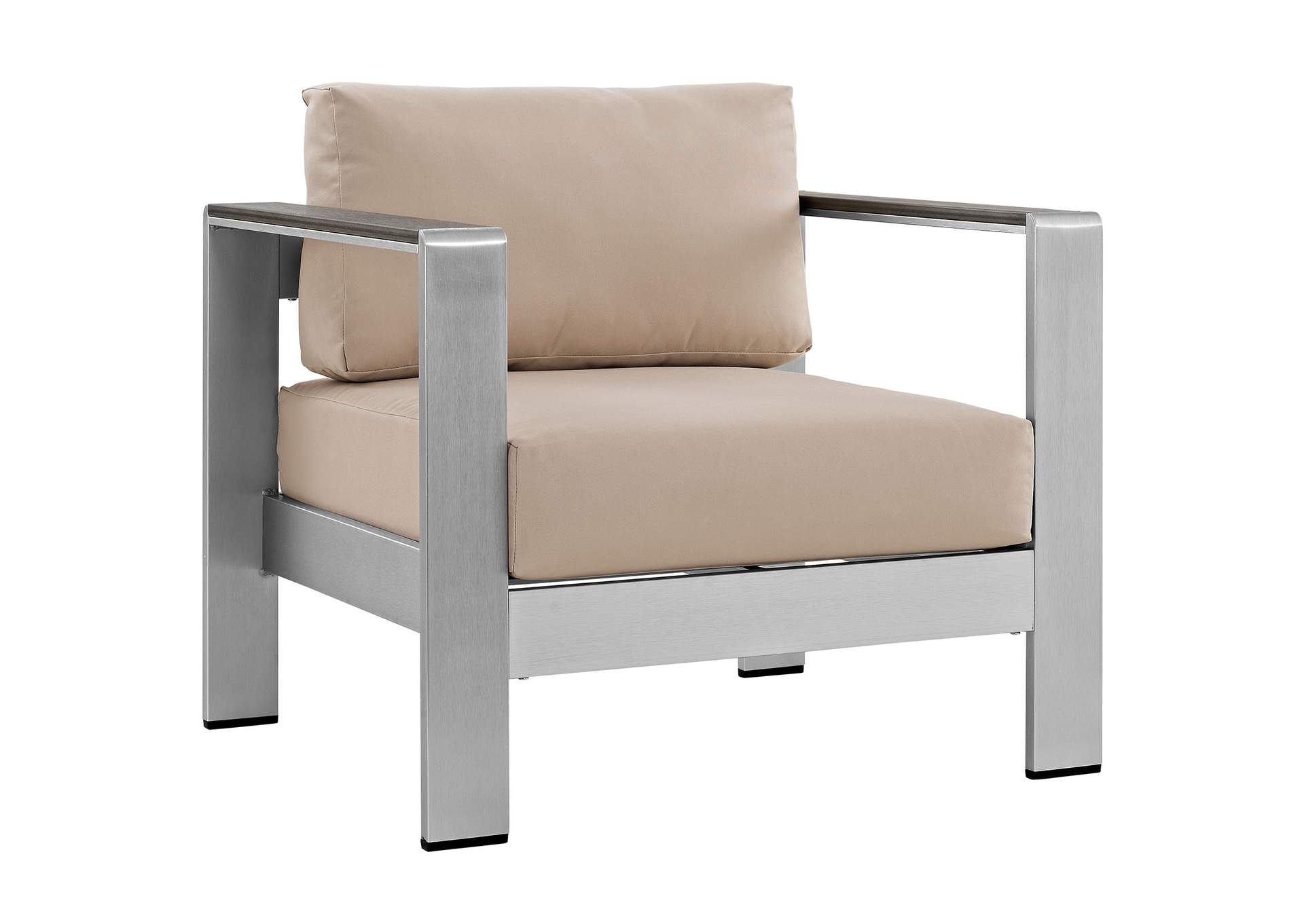 Silver Beige Shore Outdoor Patio Aluminum Armchair,Modway