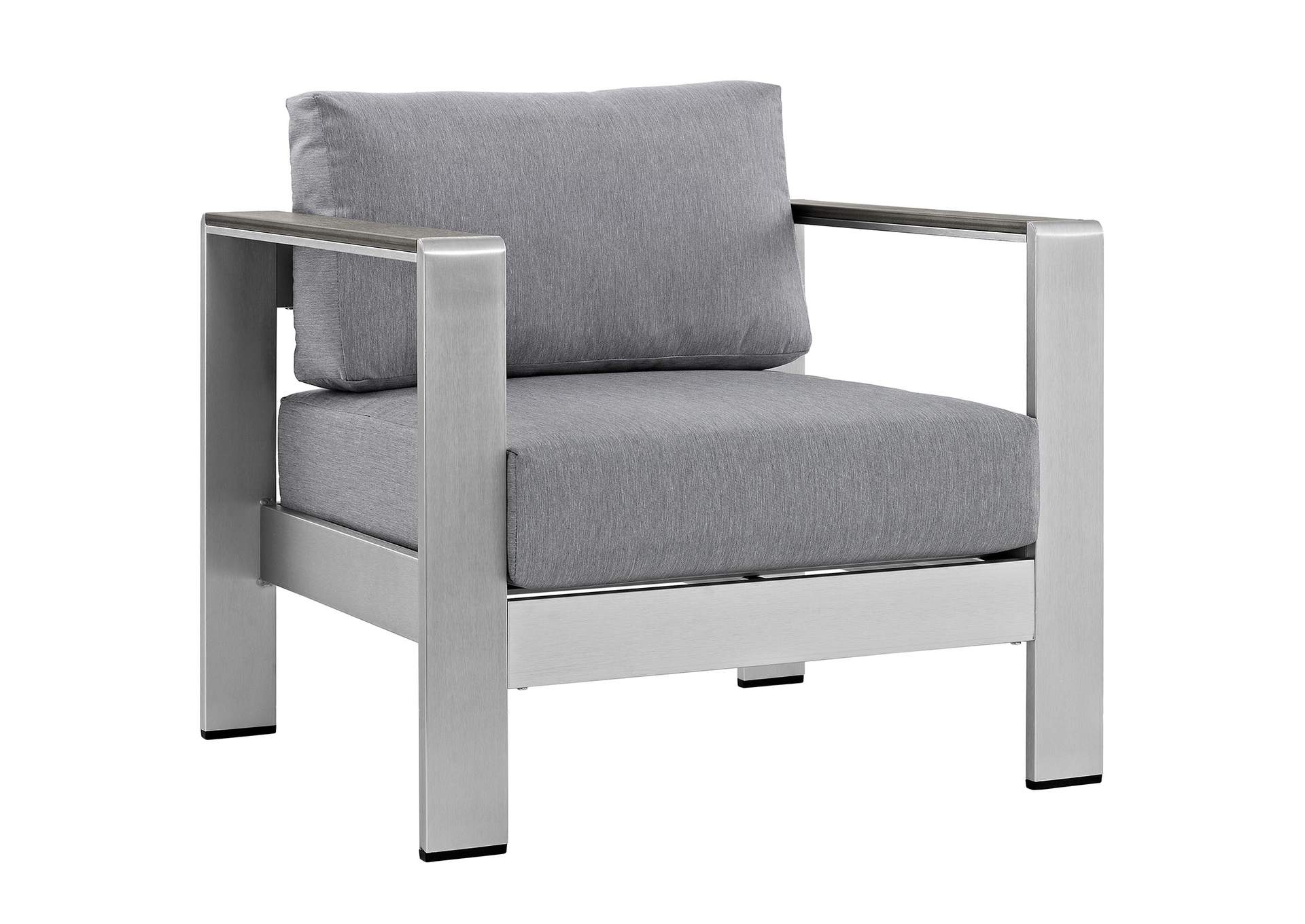 Silver Gray Shore Outdoor Patio Aluminum Armchair,Modway