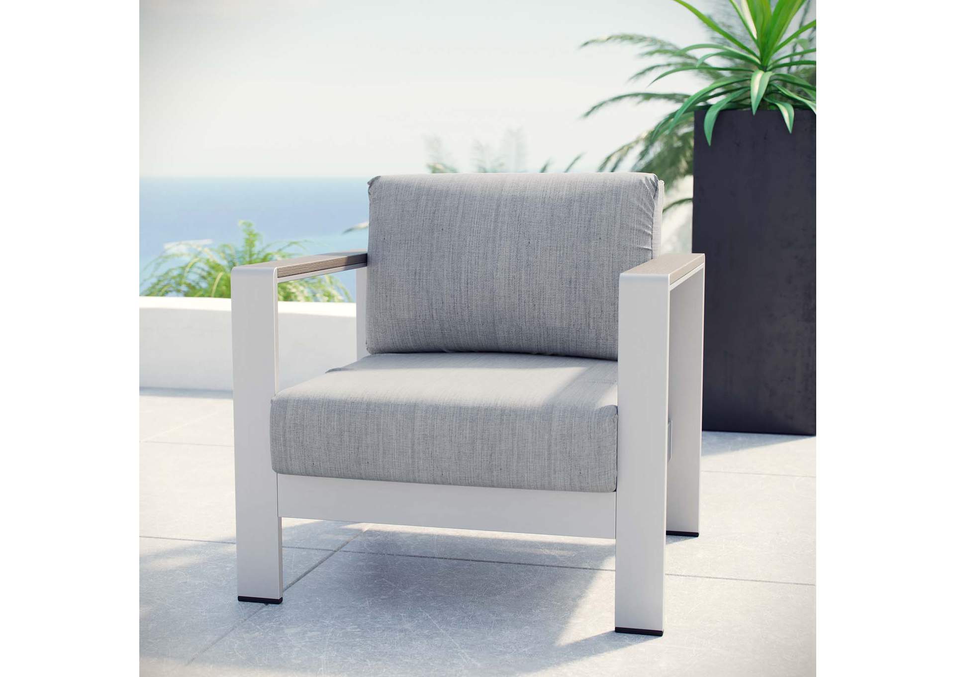 Silver Gray Shore Outdoor Patio Aluminum Armchair,Modway