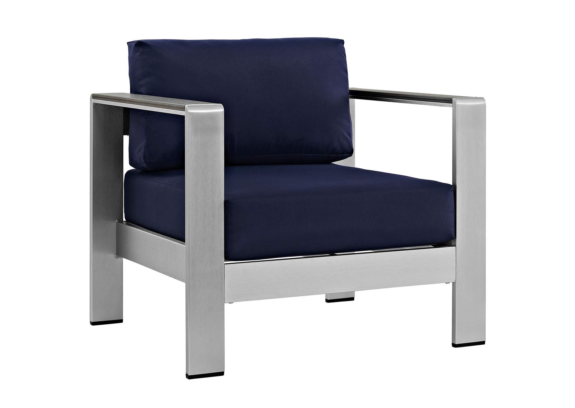 Silver Navy Shore Outdoor Patio Aluminum Armchair,Modway