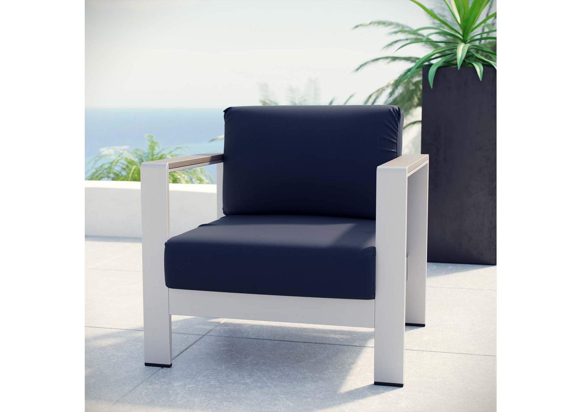 Silver Navy Shore Outdoor Patio Aluminum Armchair,Modway