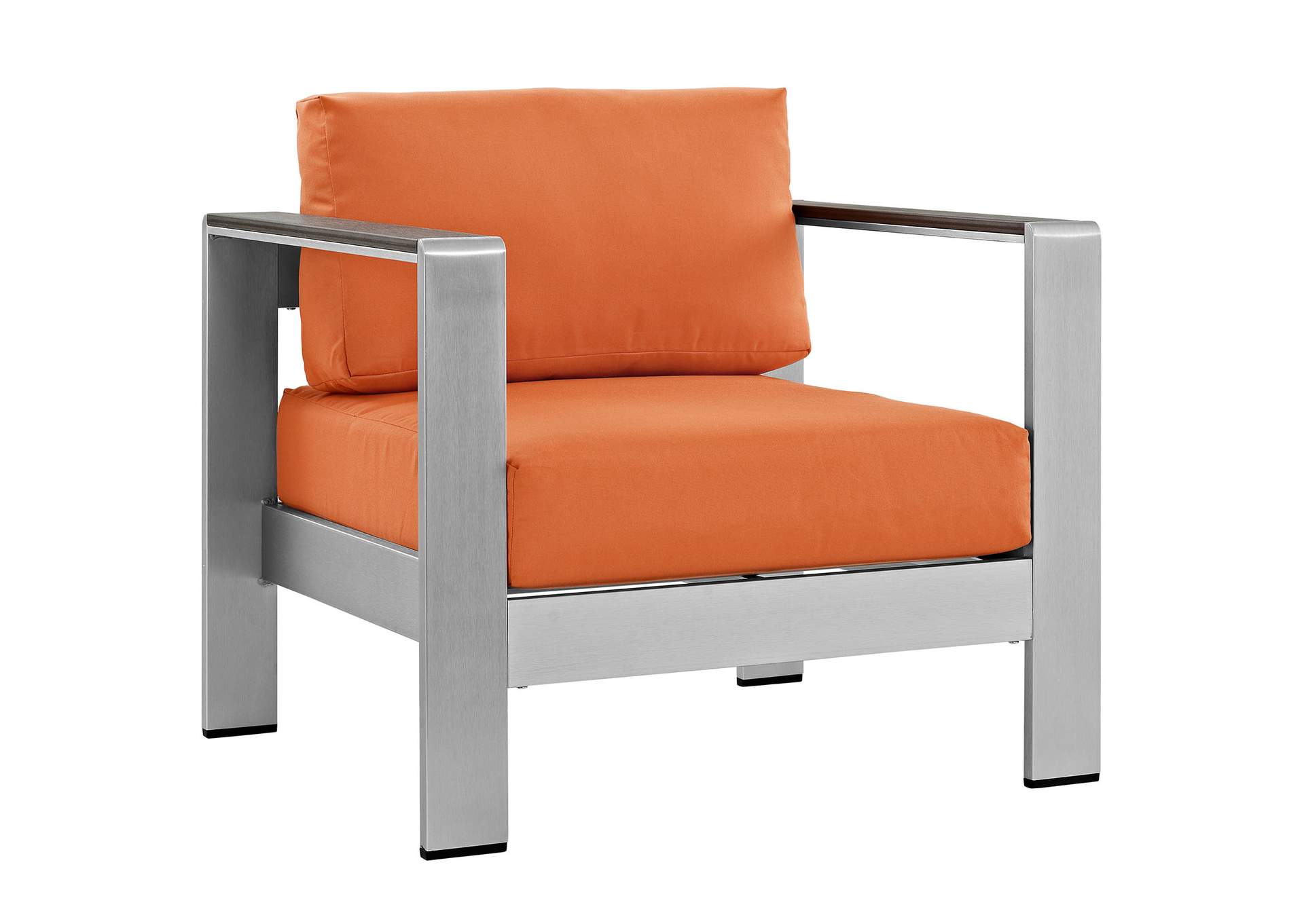 Silver Orange Shore Outdoor Patio Aluminum Armchair,Modway