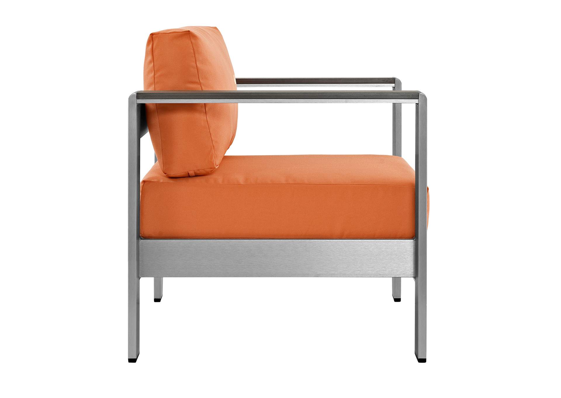 Silver Orange Shore Outdoor Patio Aluminum Armchair,Modway