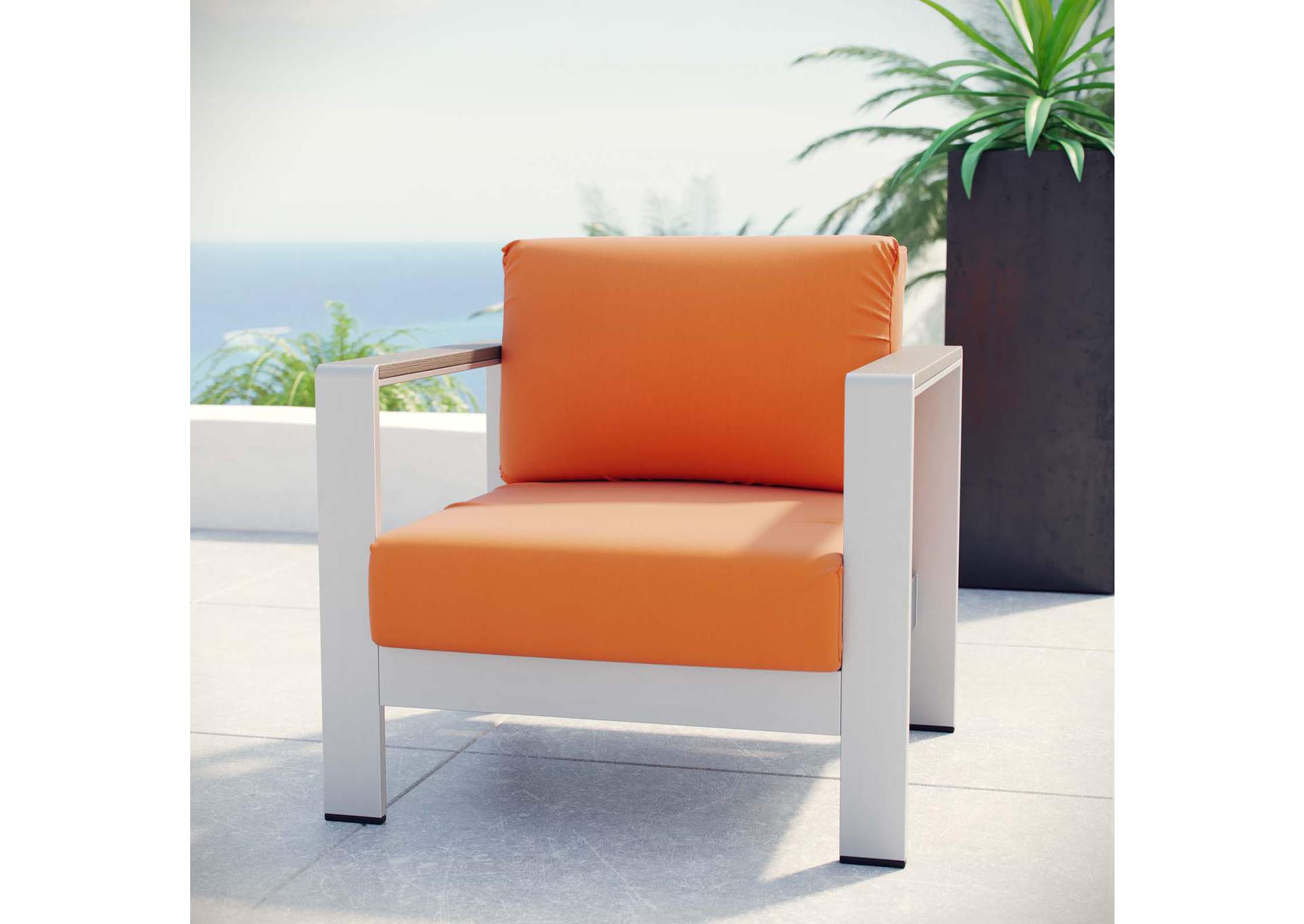 Silver Orange Shore Outdoor Patio Aluminum Armchair,Modway