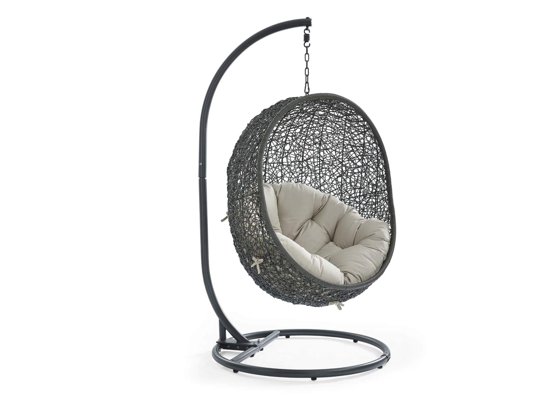 Gray Beige Hide Outdoor Patio Swing Chair With Stand,Modway