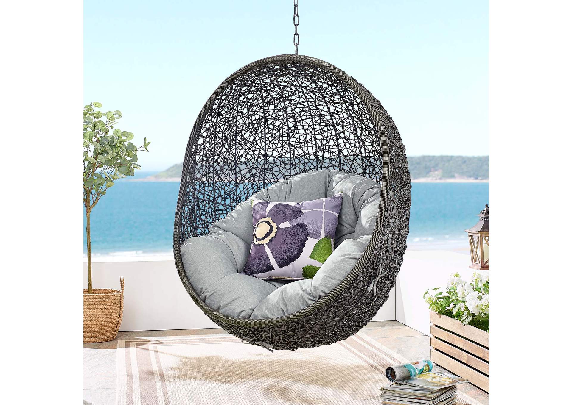 Gray Hide Outdoor Patio Swing Chair With Stand,Modway