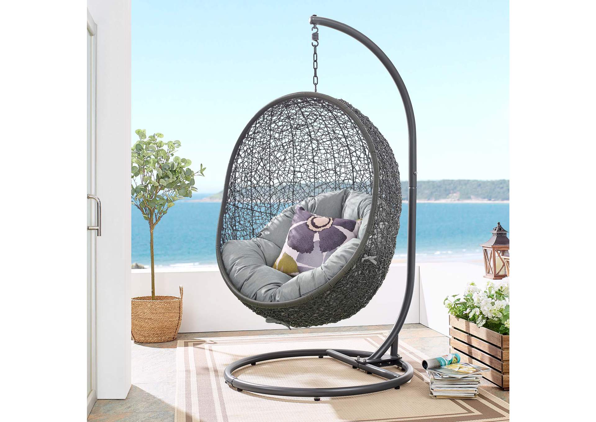 Gray Hide Outdoor Patio Swing Chair With Stand,Modway