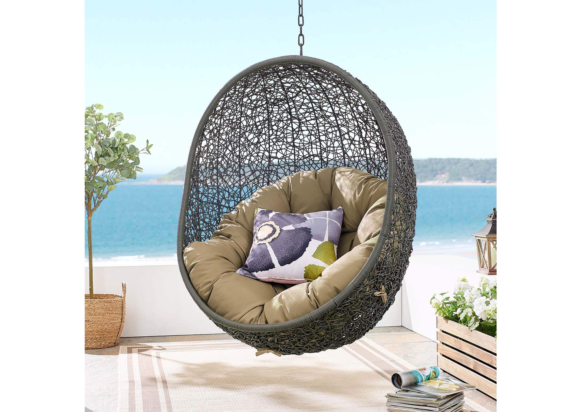 Gray Mocha Hide Outdoor Patio Swing Chair With Stand,Modway