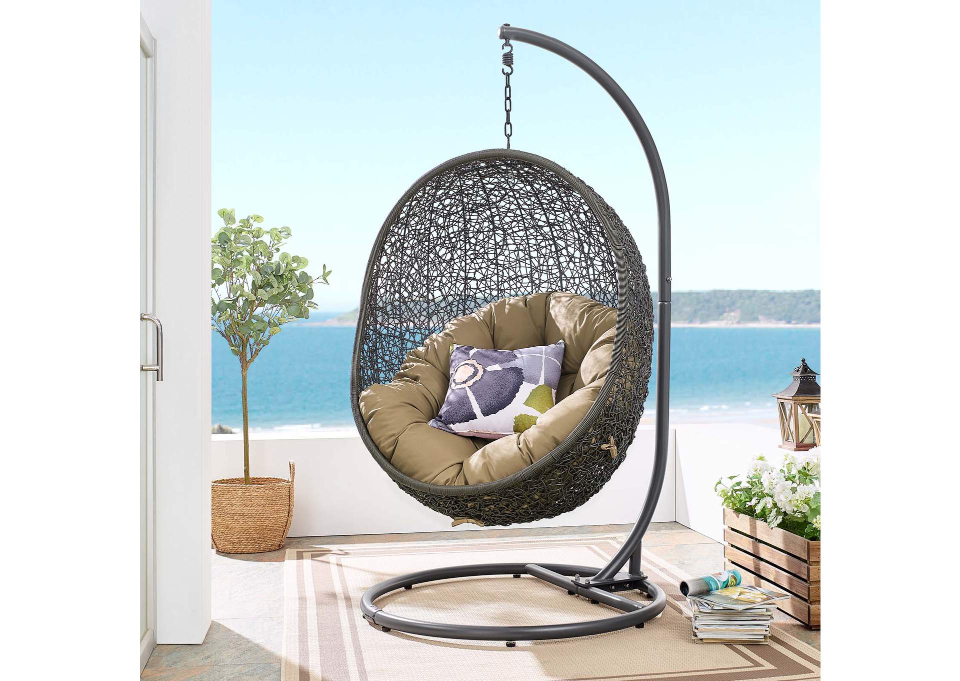 Gray Mocha Hide Outdoor Patio Swing Chair With Stand,Modway