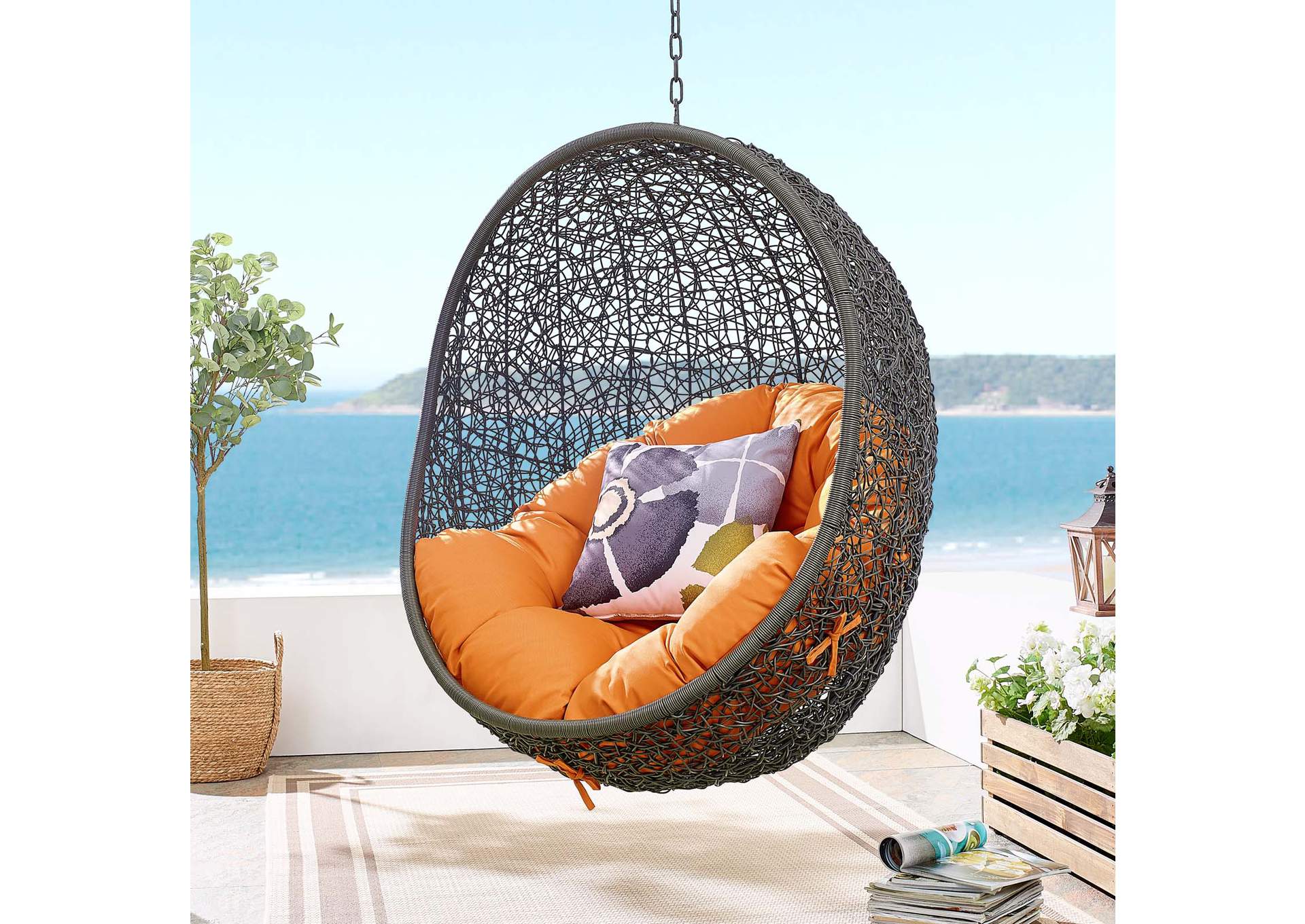 Gray Orange Hide Outdoor Patio Swing Chair With Stand,Modway