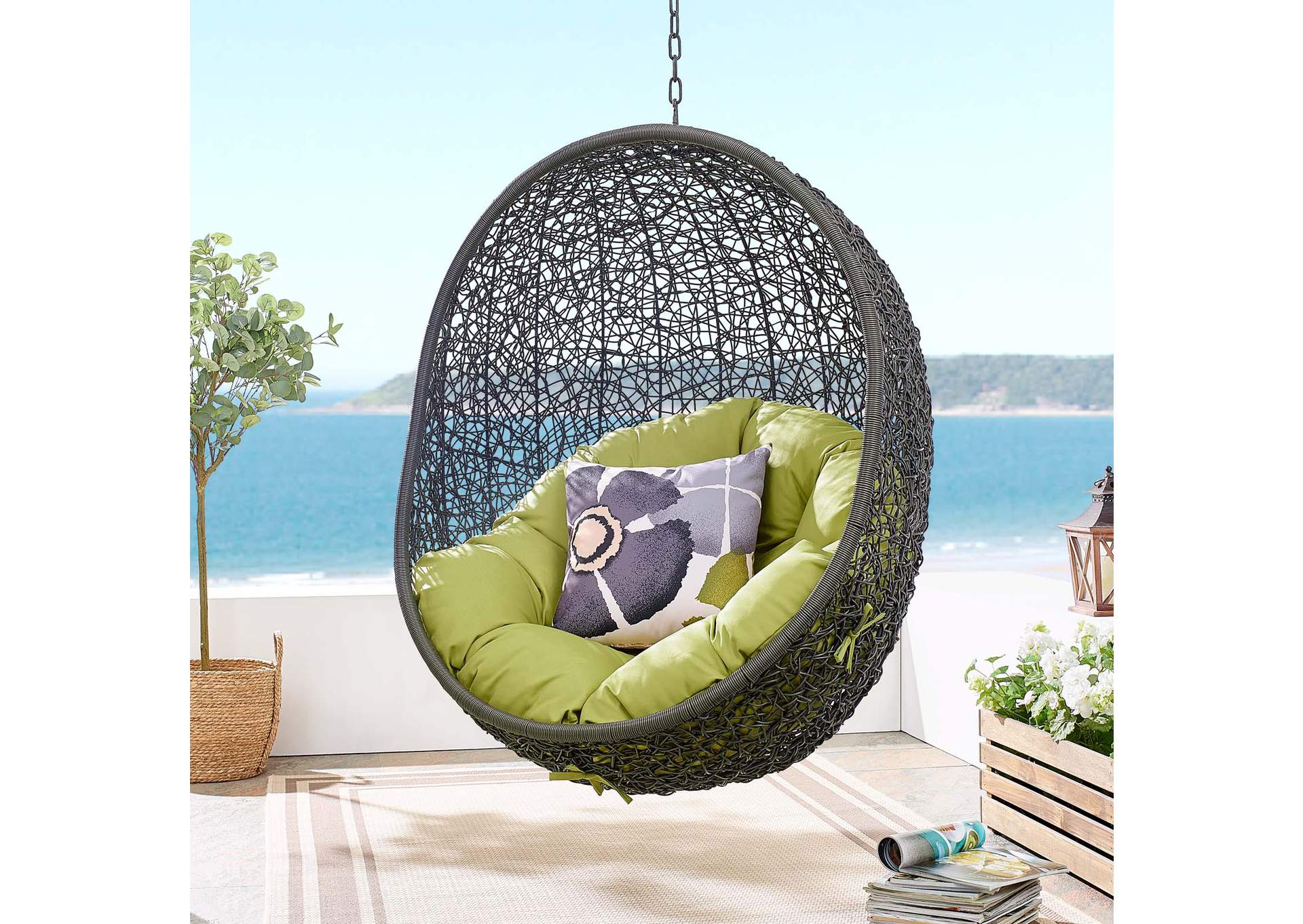 Gray Peridot Hide Outdoor Patio Swing Chair With Stand,Modway