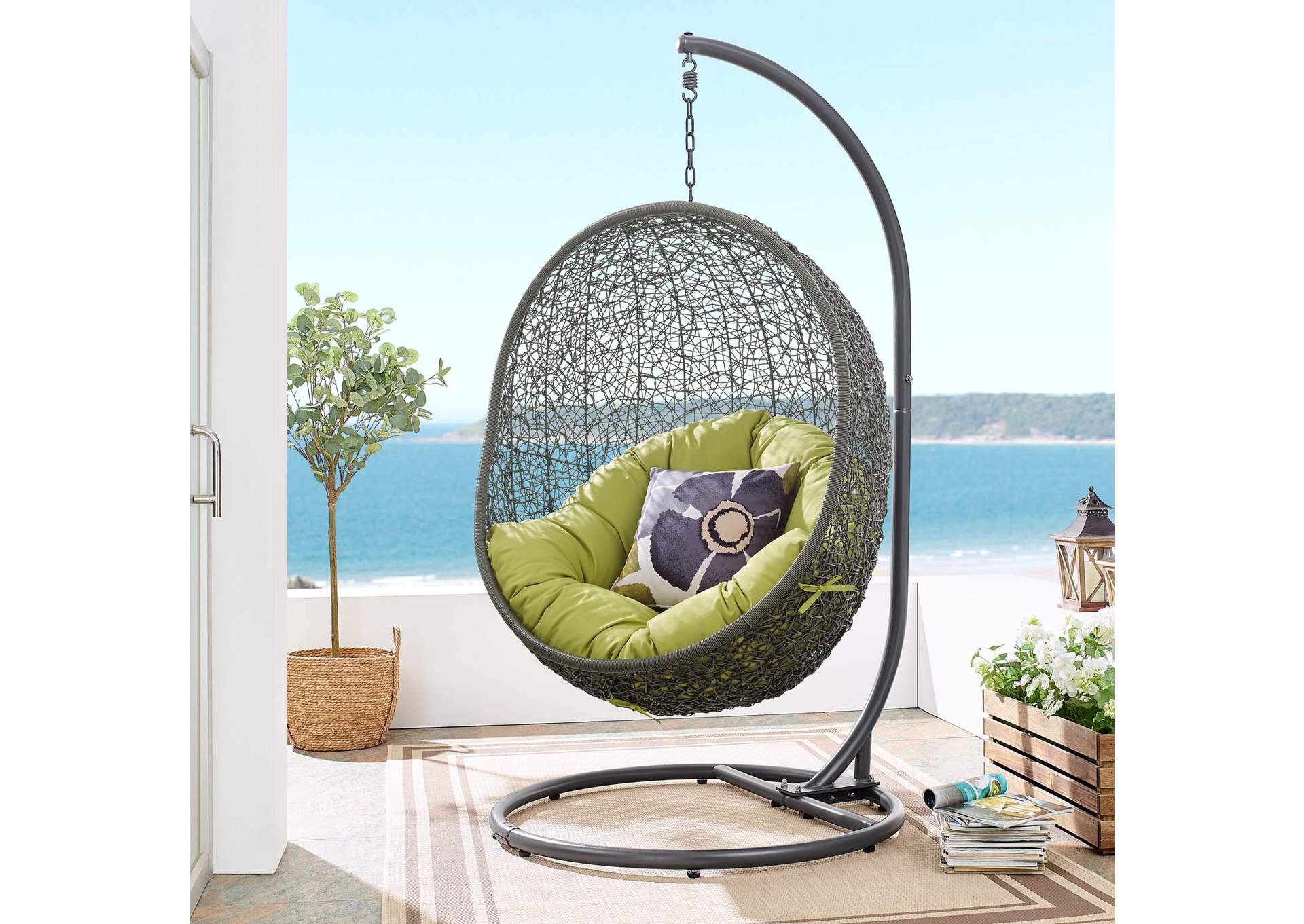 Gray Peridot Hide Outdoor Patio Swing Chair With Stand,Modway