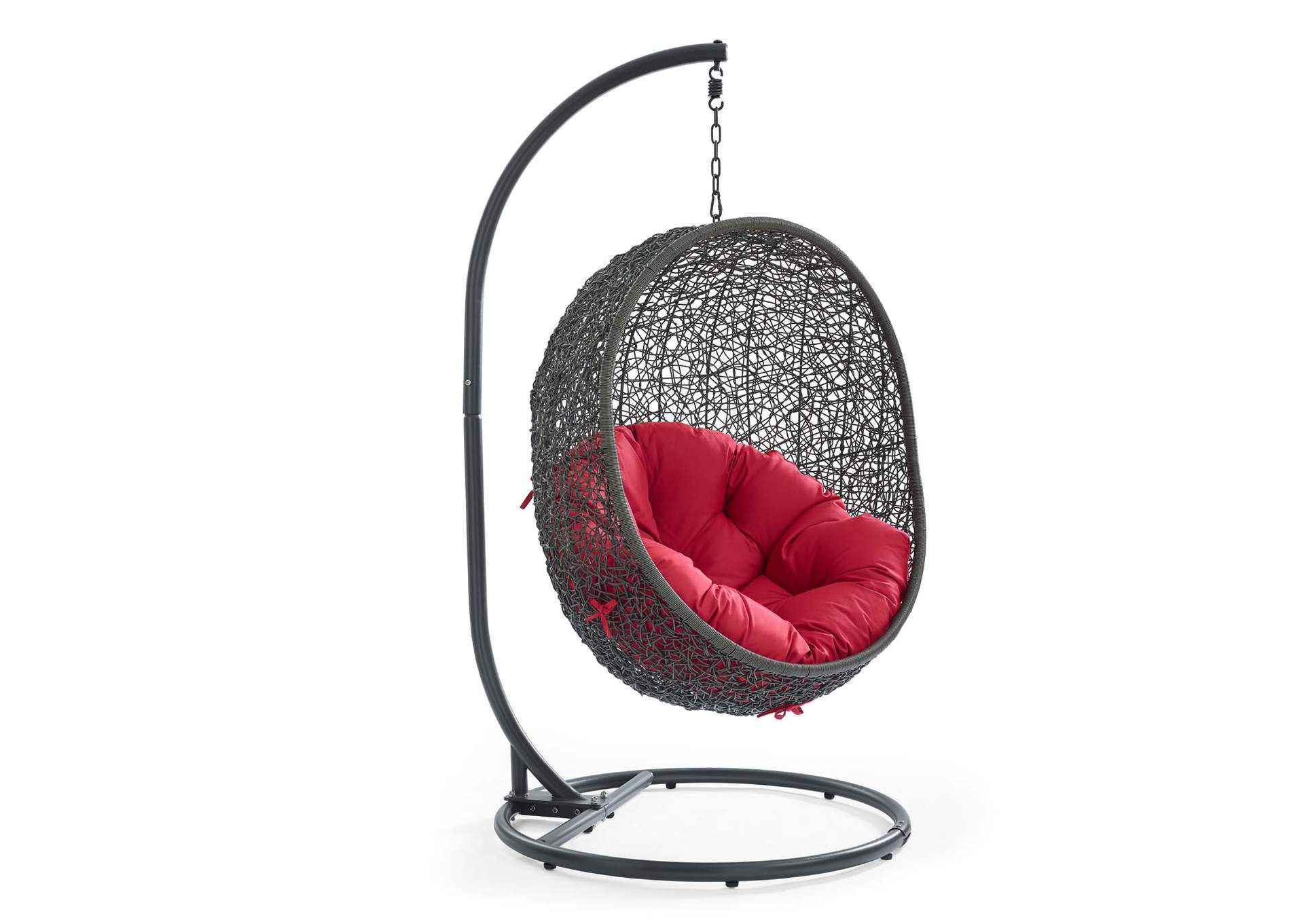 Gray Red Hide Outdoor Patio Swing Chair With Stand,Modway