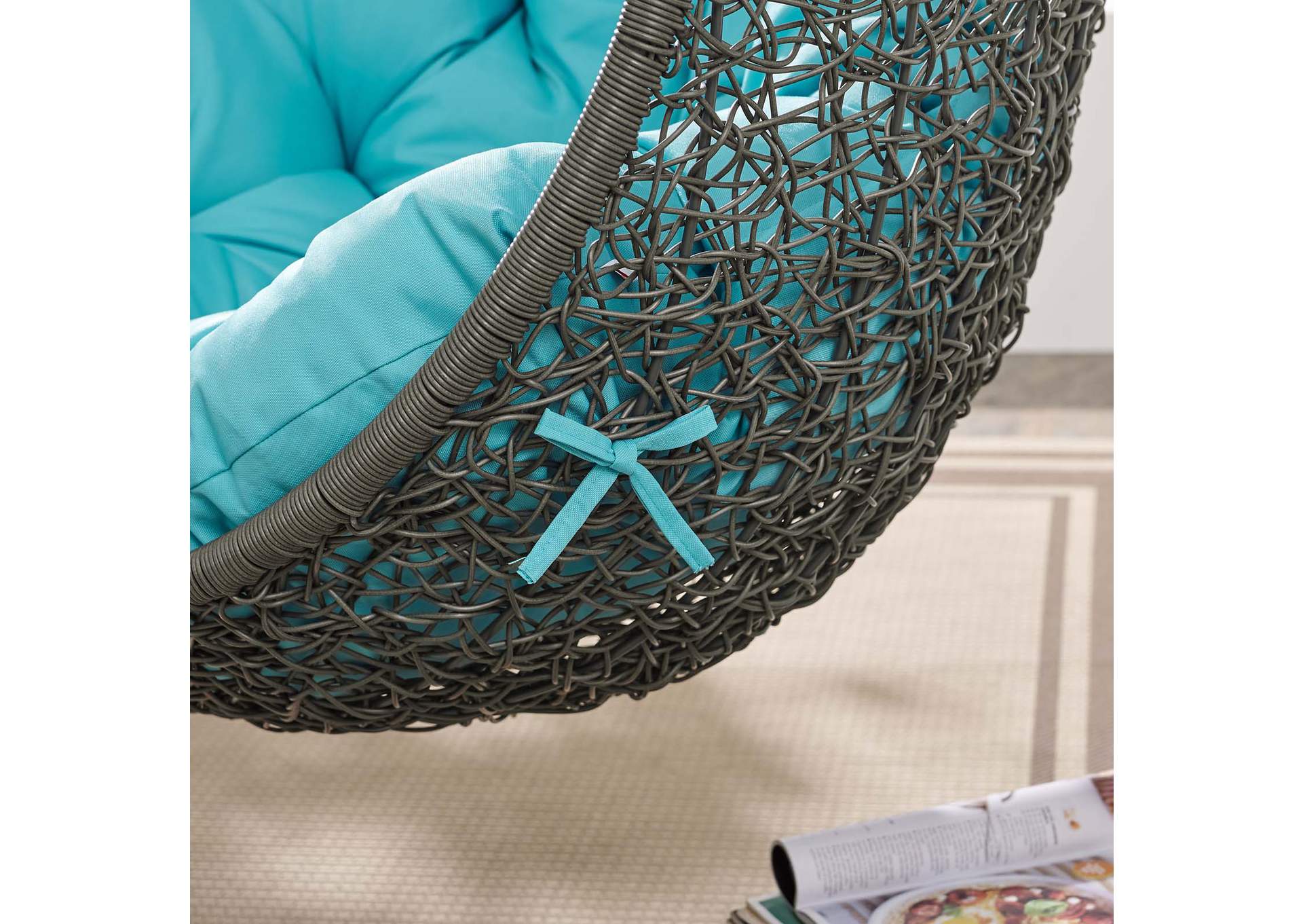 Gray Turquoise Hide Outdoor Patio Swing Chair With Stand,Modway