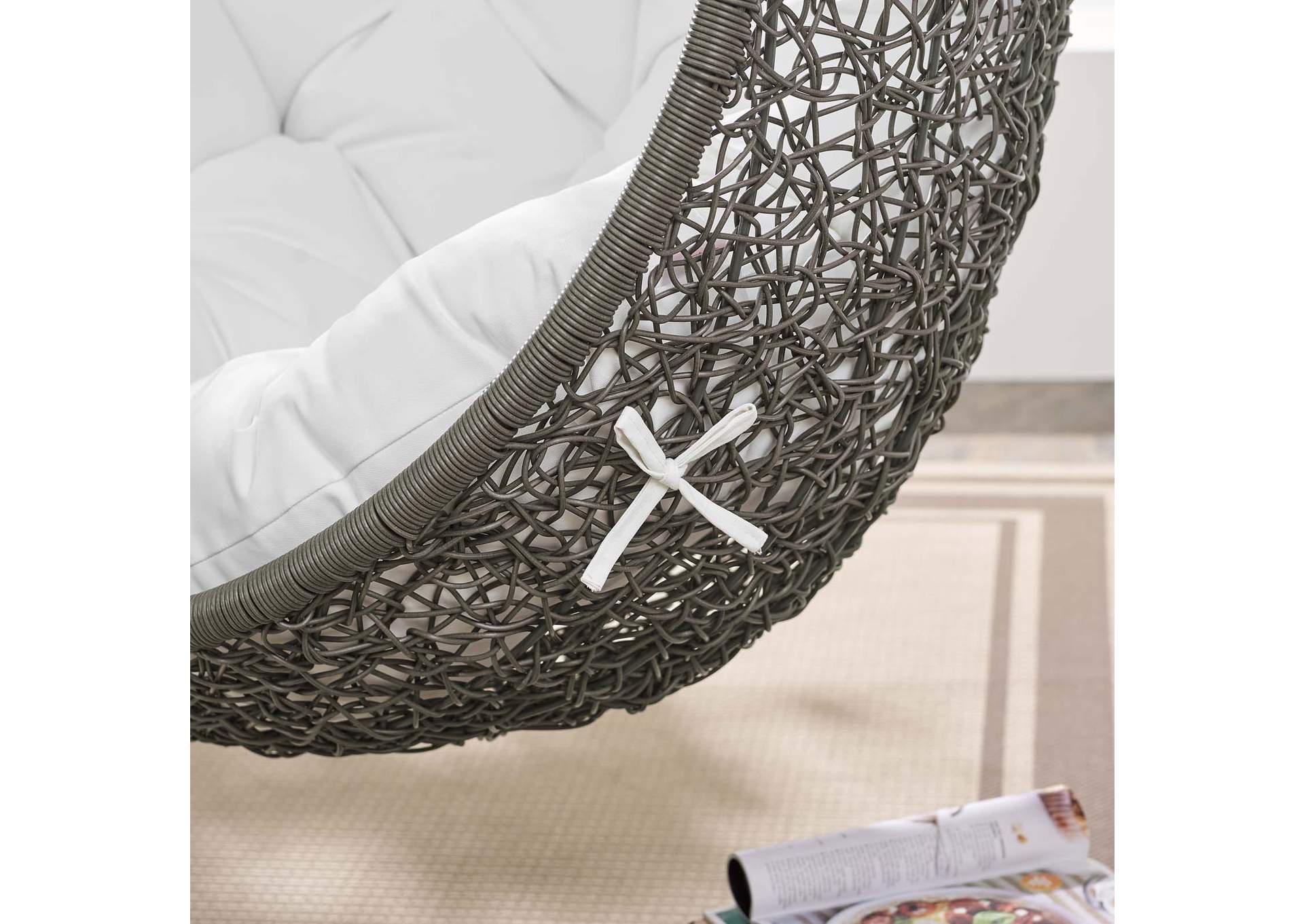 Gray White Hide Outdoor Patio Swing Chair With Stand,Modway