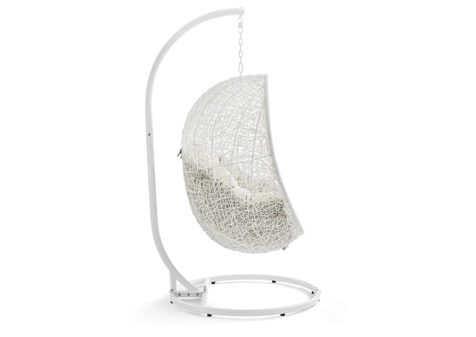 White Beige Hide Outdoor Patio Swing Chair With Stand,Modway