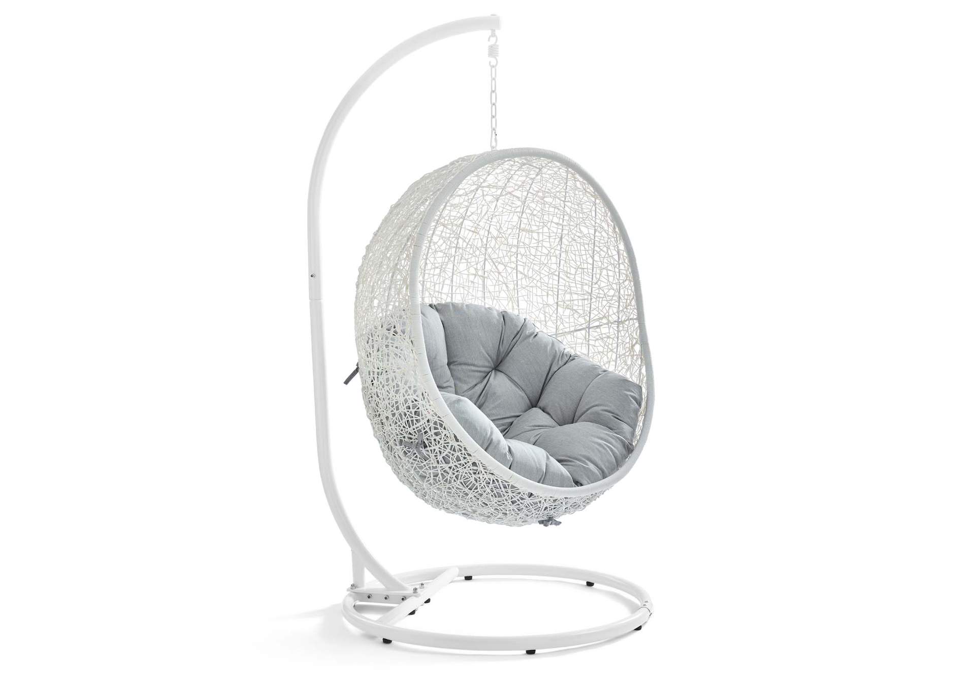 White Gray Hide Outdoor Patio Swing Chair With Stand,Modway