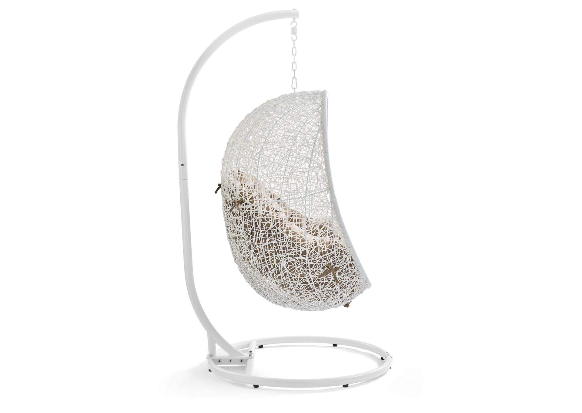 White Mocha Hide Outdoor Patio Swing Chair With Stand,Modway