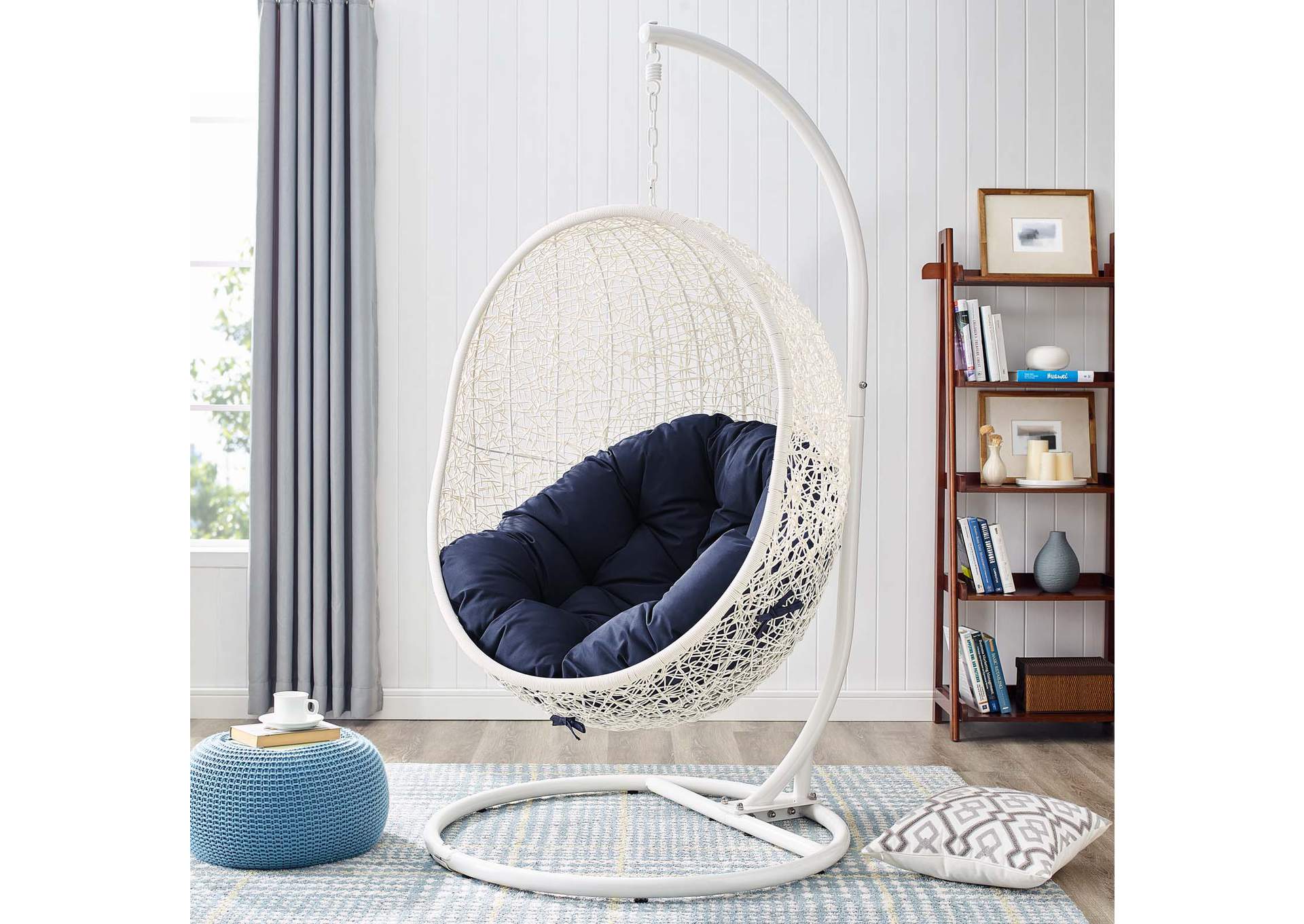 White Navy Hide Outdoor Patio Swing Chair With Stand,Modway