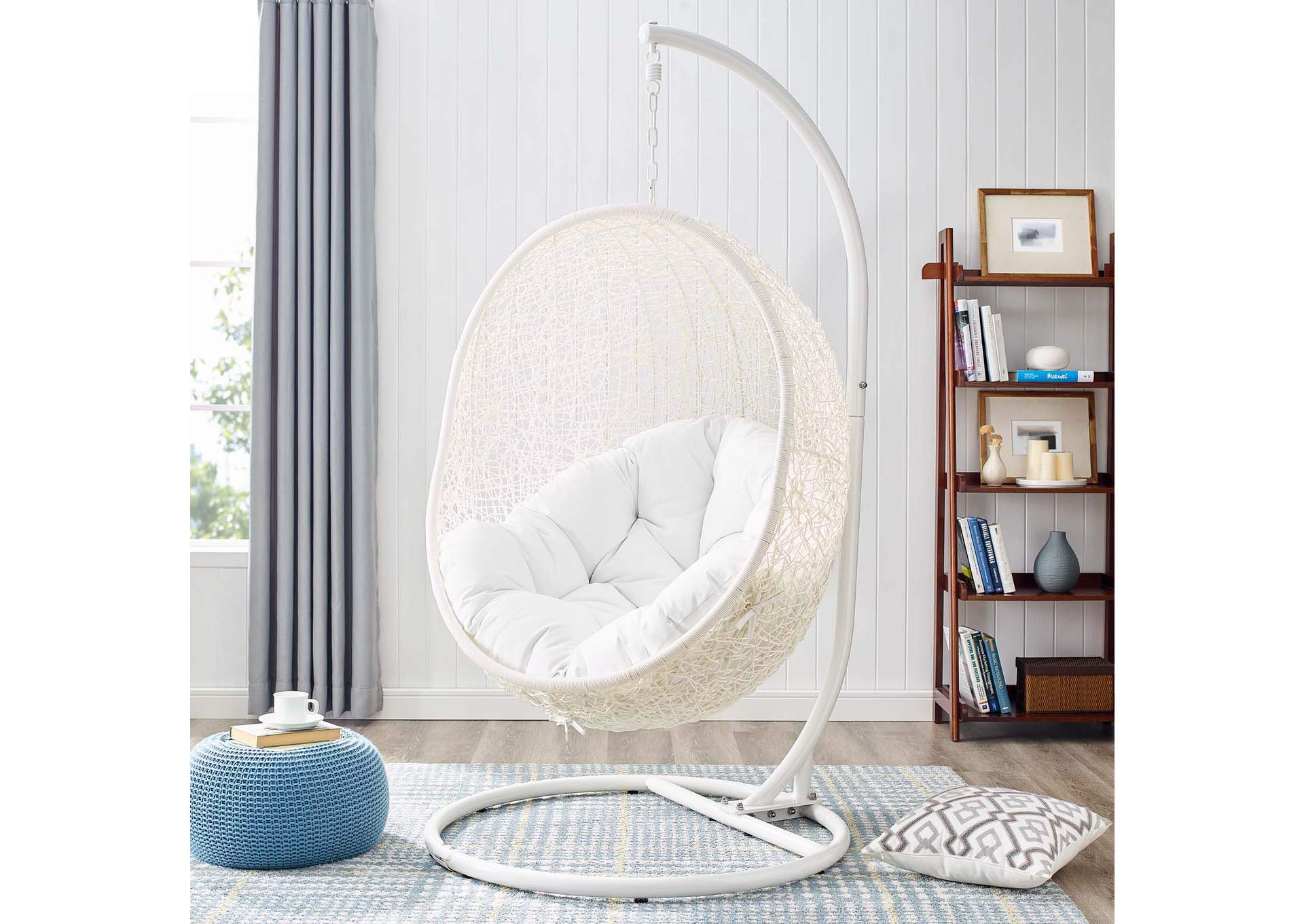 White Hide Outdoor Patio Swing Chair With Stand,Modway