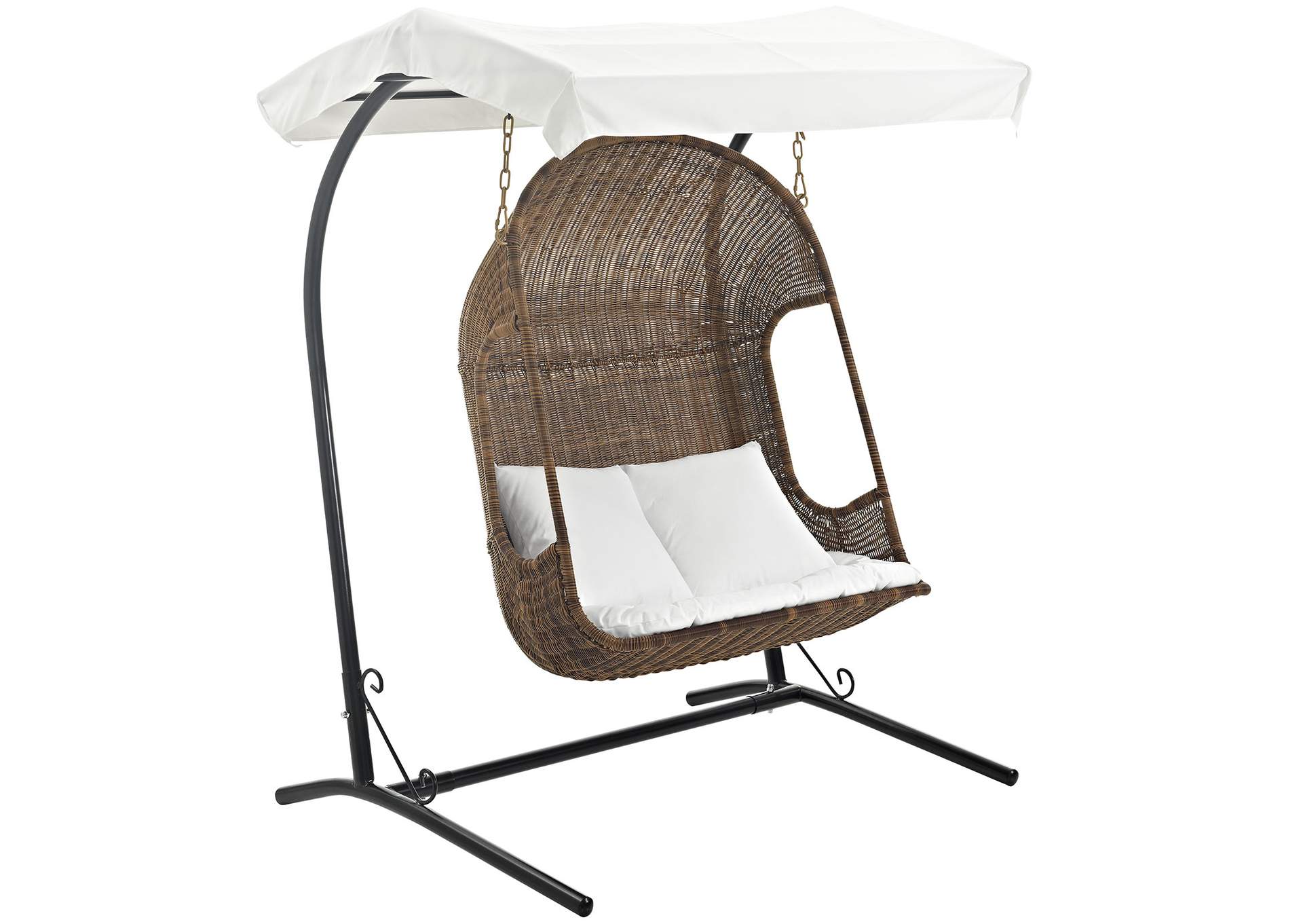 Brown White Vantage Outdoor Patio Swing Chair With Stand,Modway