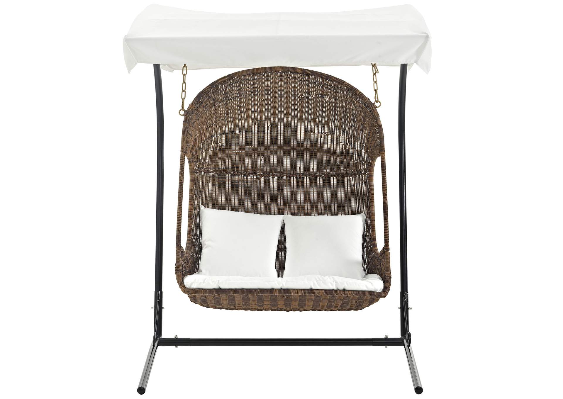 Brown White Vantage Outdoor Patio Swing Chair With Stand,Modway