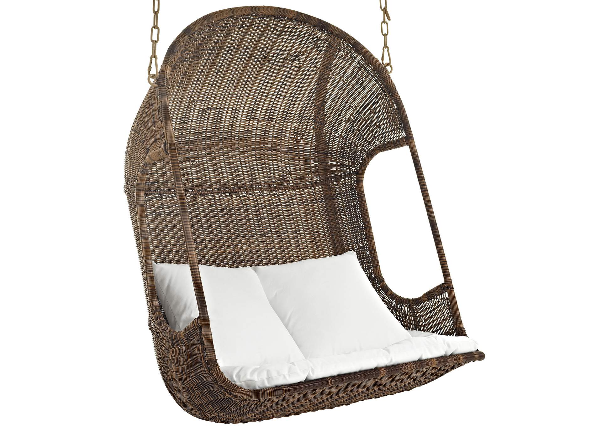 Brown White Vantage Outdoor Patio Swing Chair With Stand,Modway