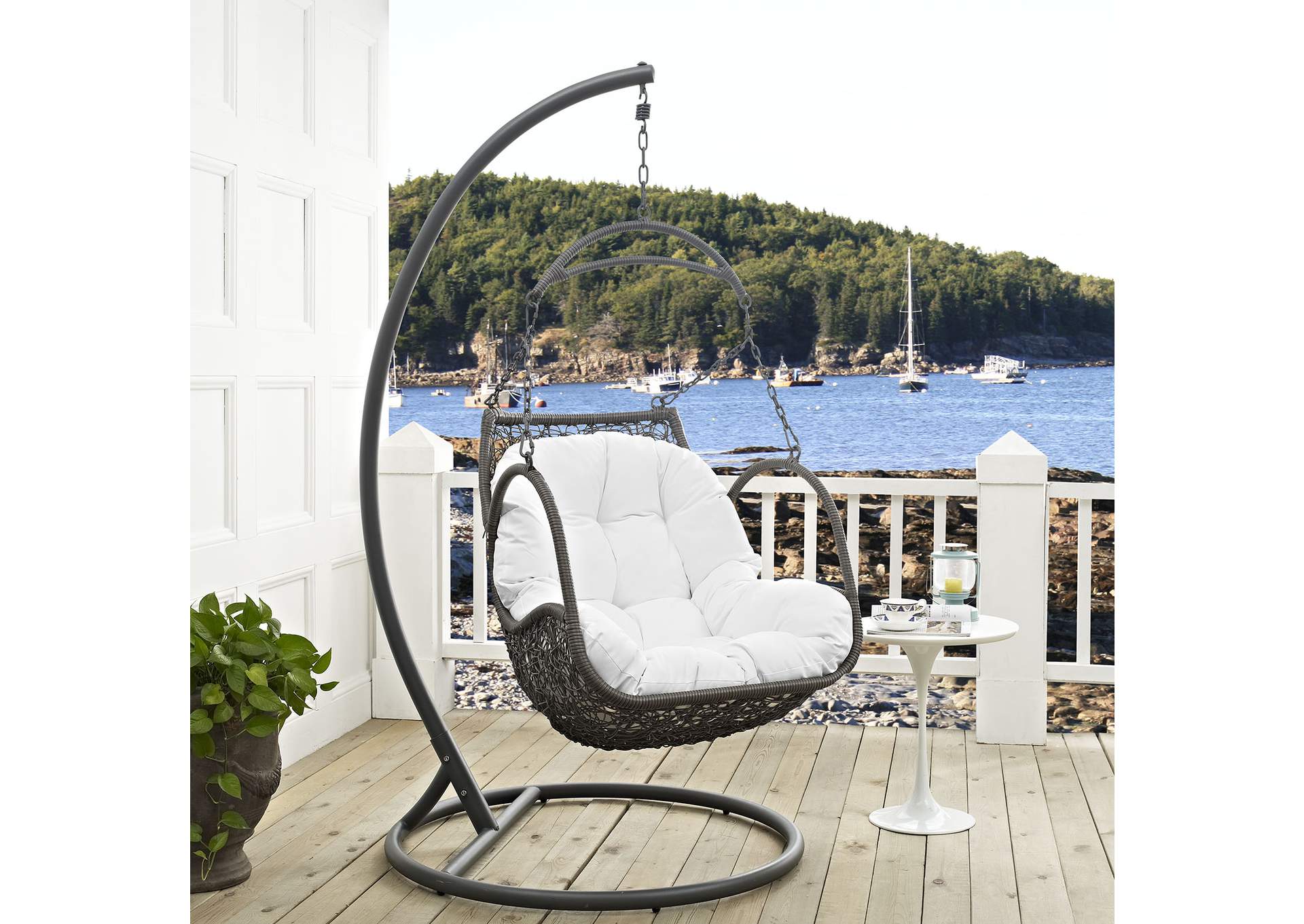 White Arbor Outdoor Patio Wood Swing Chair,Modway