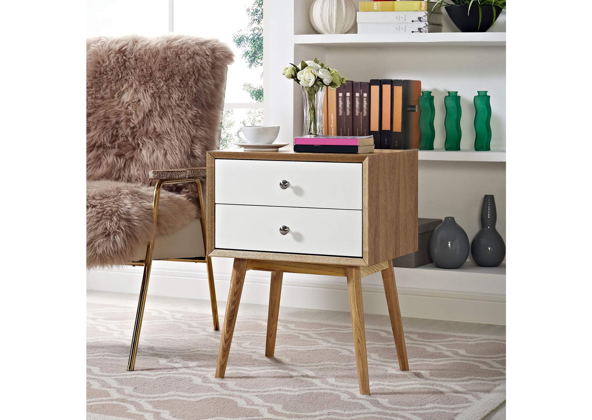 Natural White Dispatch Nightstand,Modway