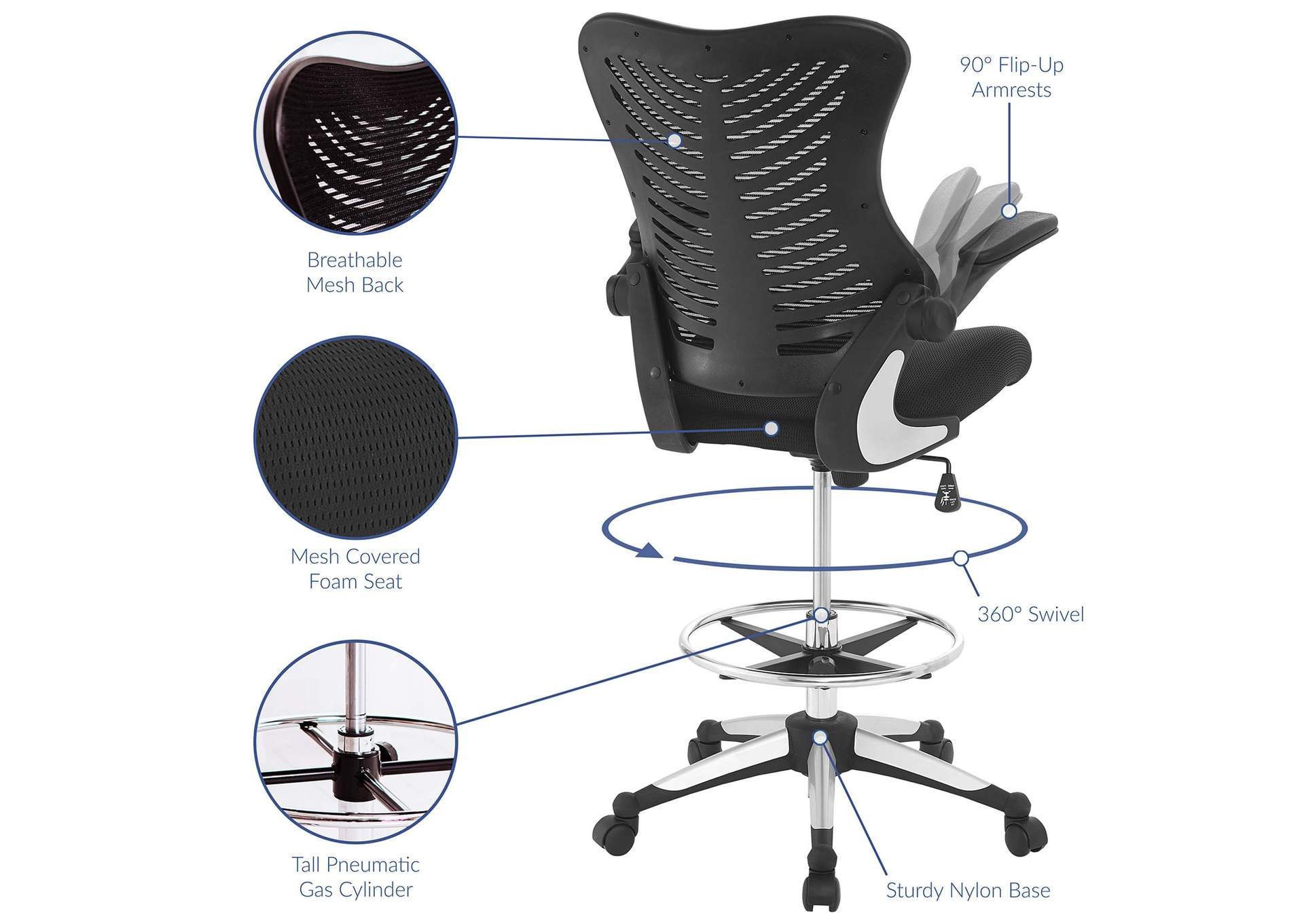 Black Charge Drafting Chair,Modway