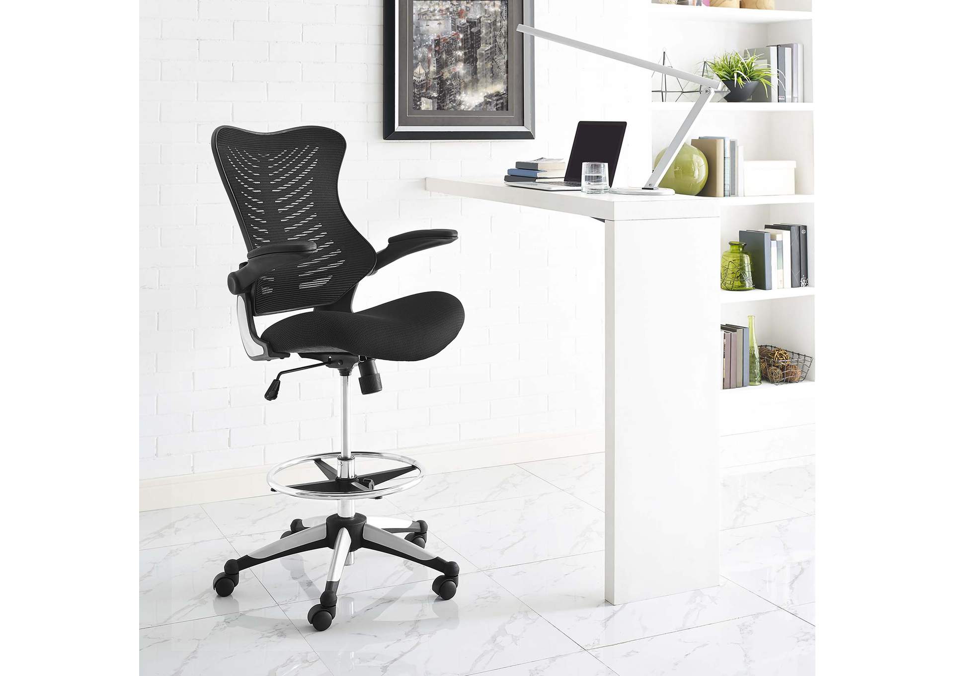 Black Charge Drafting Chair,Modway