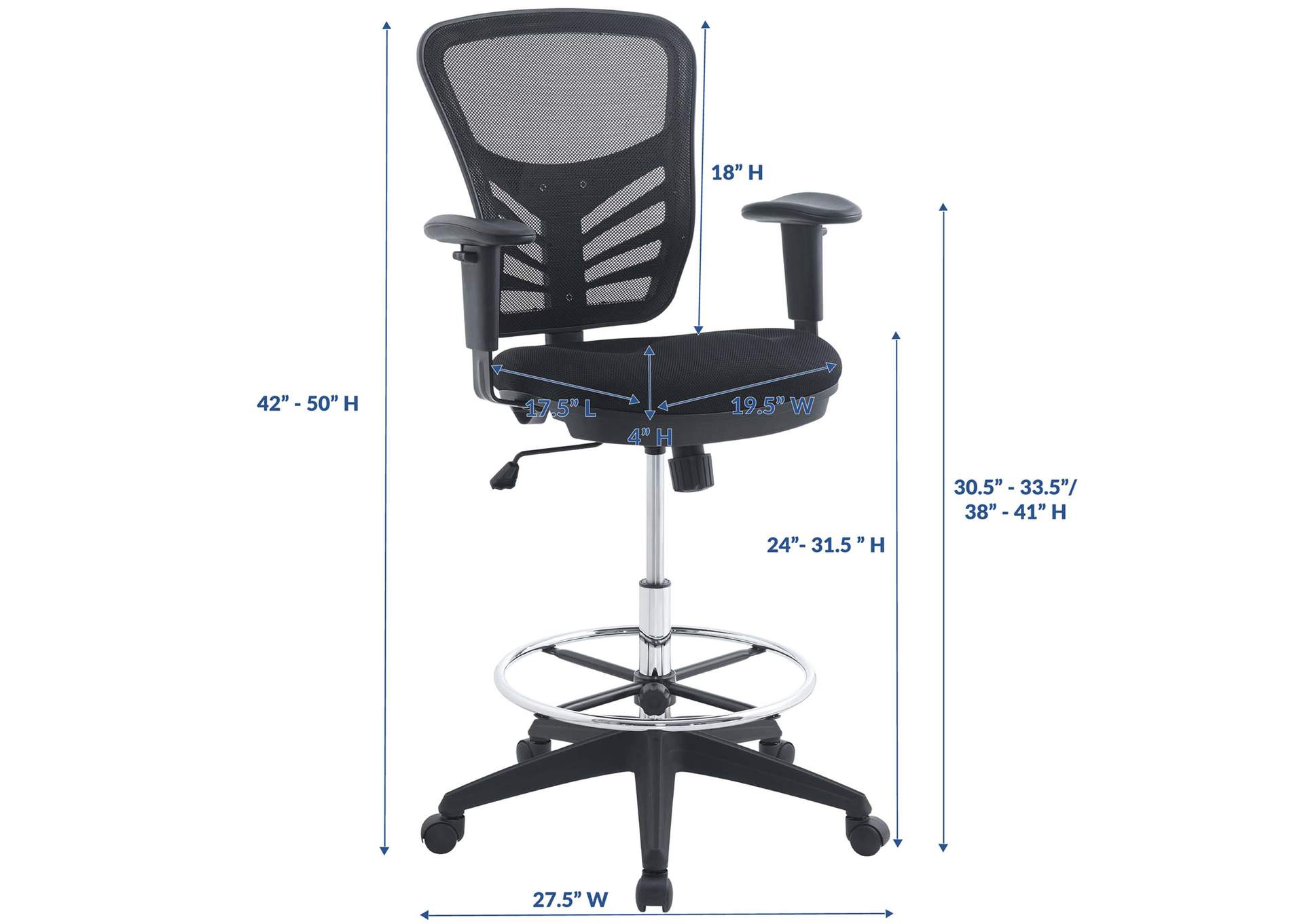 Black Articulate Drafting Chair,Modway