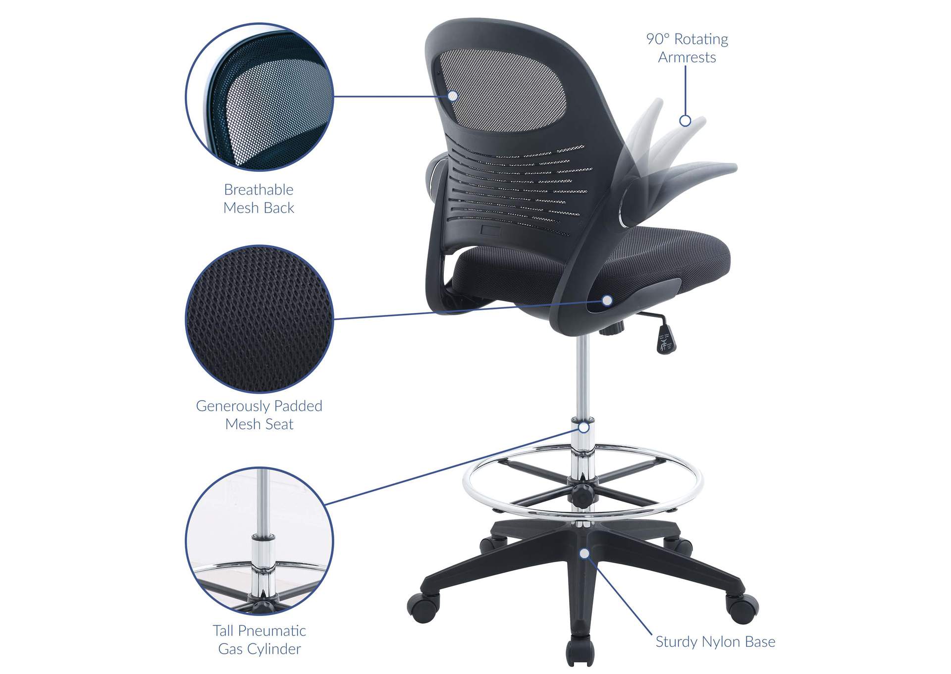 Black Stealth Drafting Chair,Modway