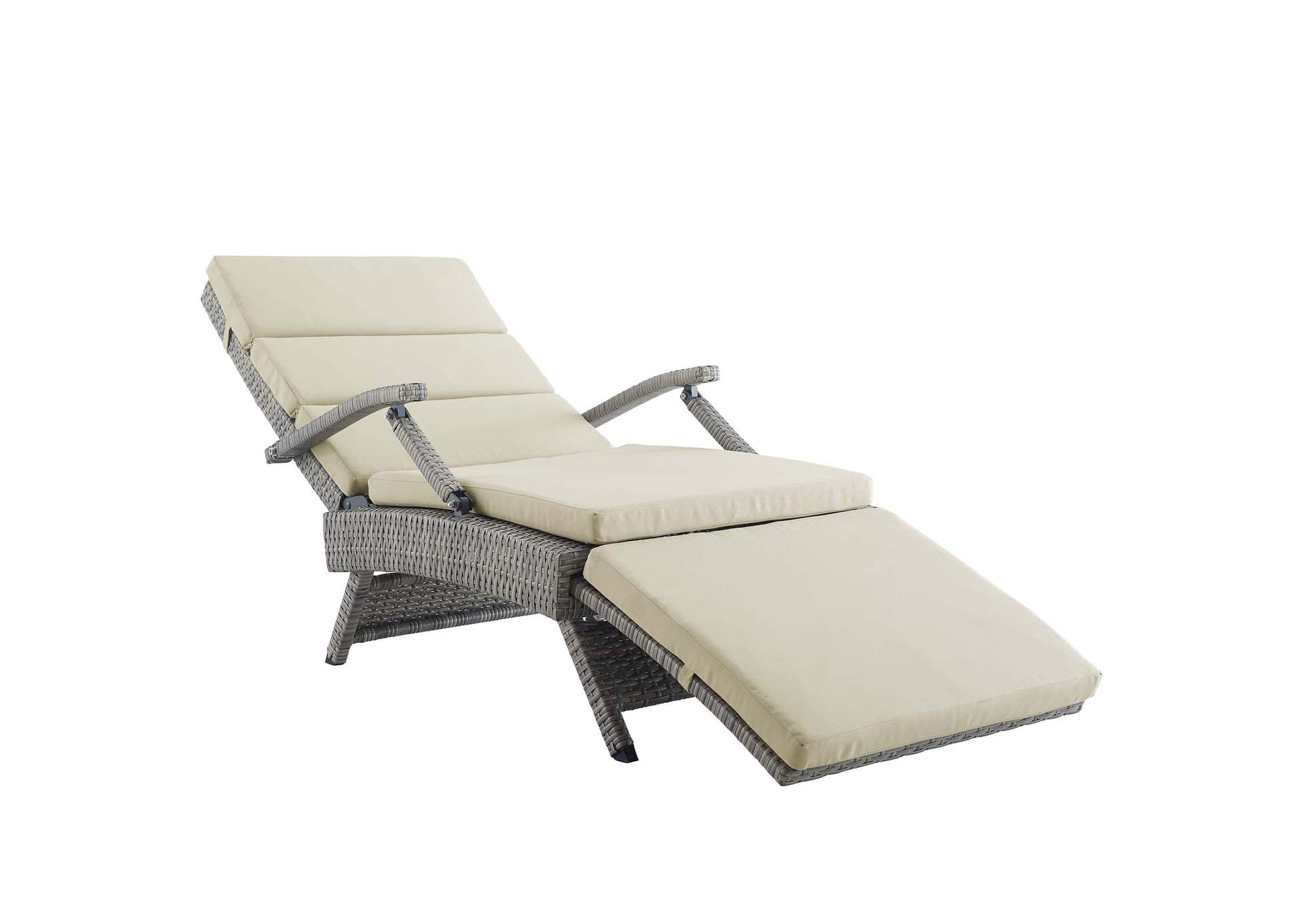 Light Gray Beige Envisage Chaise Outdoor Patio Wicker Rattan Lounge Chair,Modway