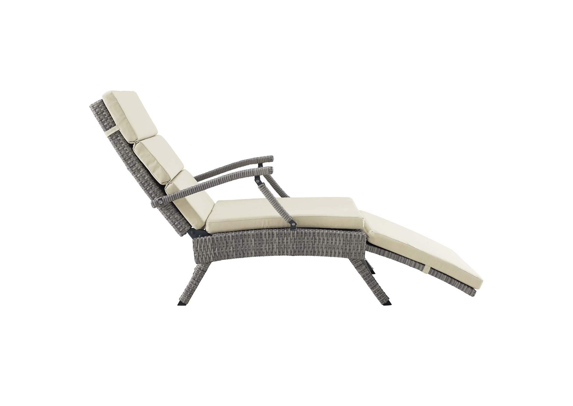 Light Gray Beige Envisage Chaise Outdoor Patio Wicker Rattan Lounge Chair,Modway