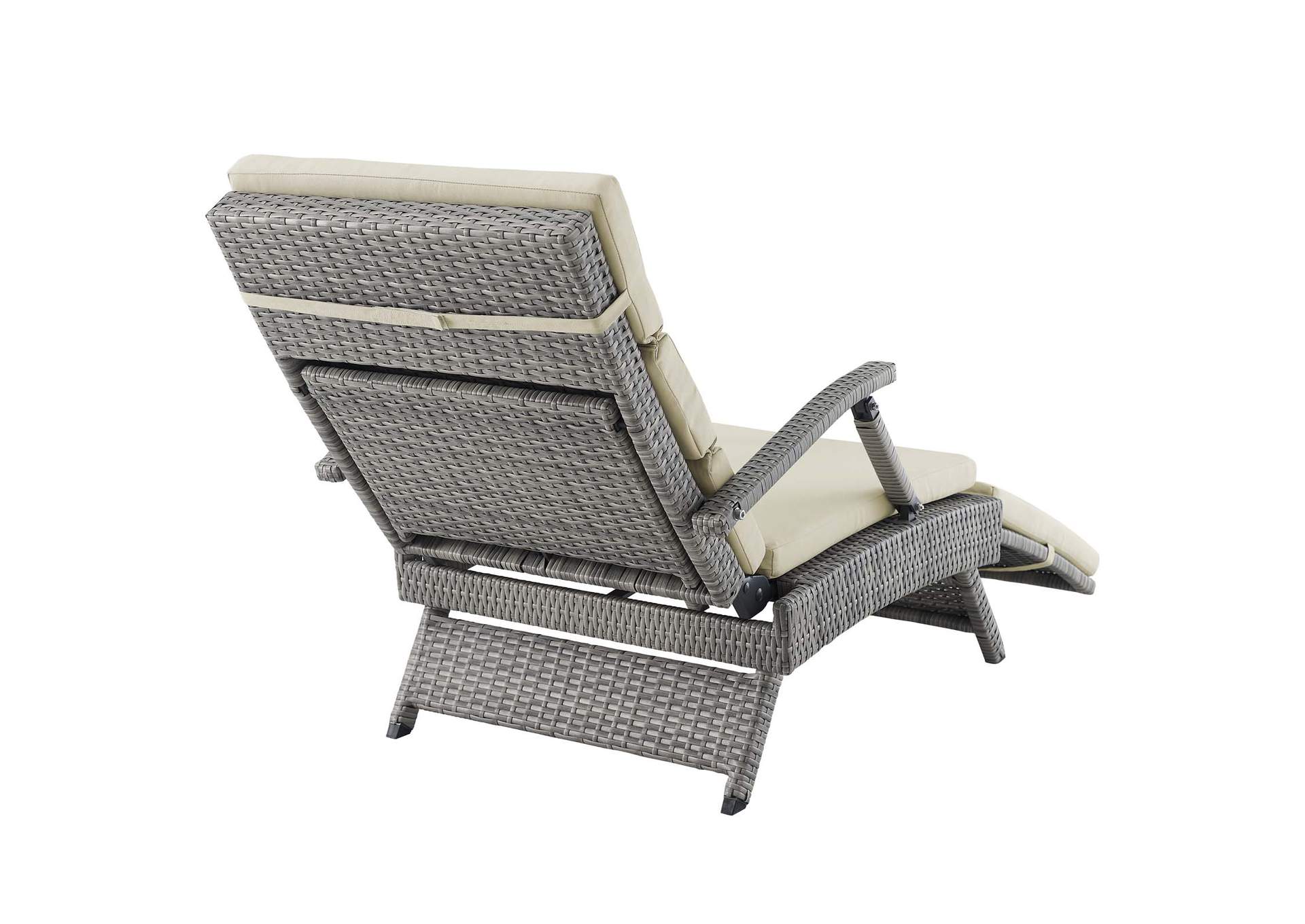 Light Gray Beige Envisage Chaise Outdoor Patio Wicker Rattan Lounge Chair,Modway