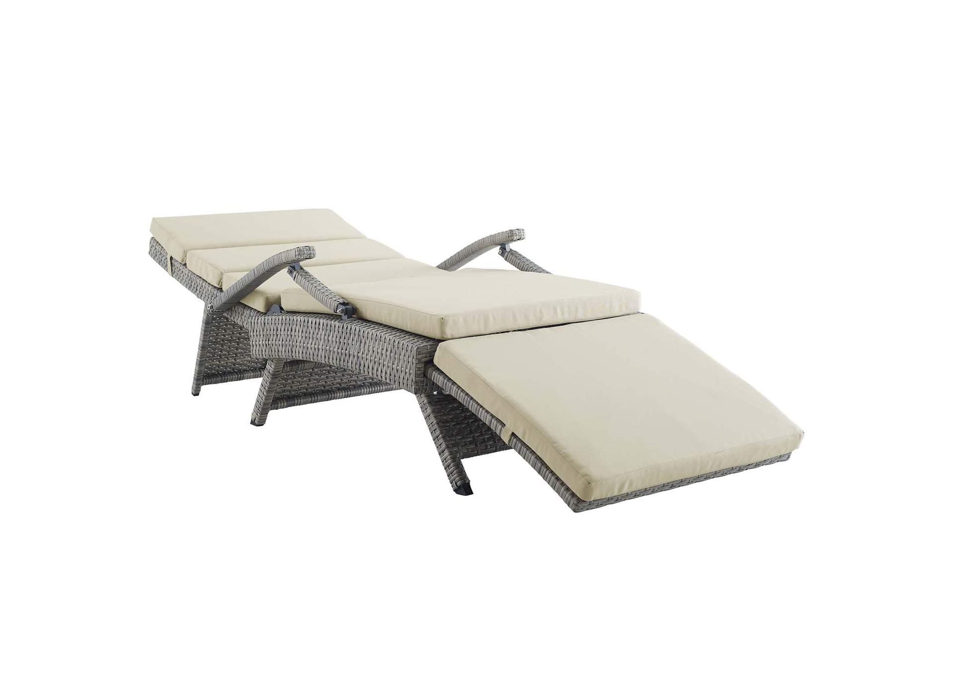 Light Gray Beige Envisage Chaise Outdoor Patio Wicker Rattan Lounge Chair,Modway