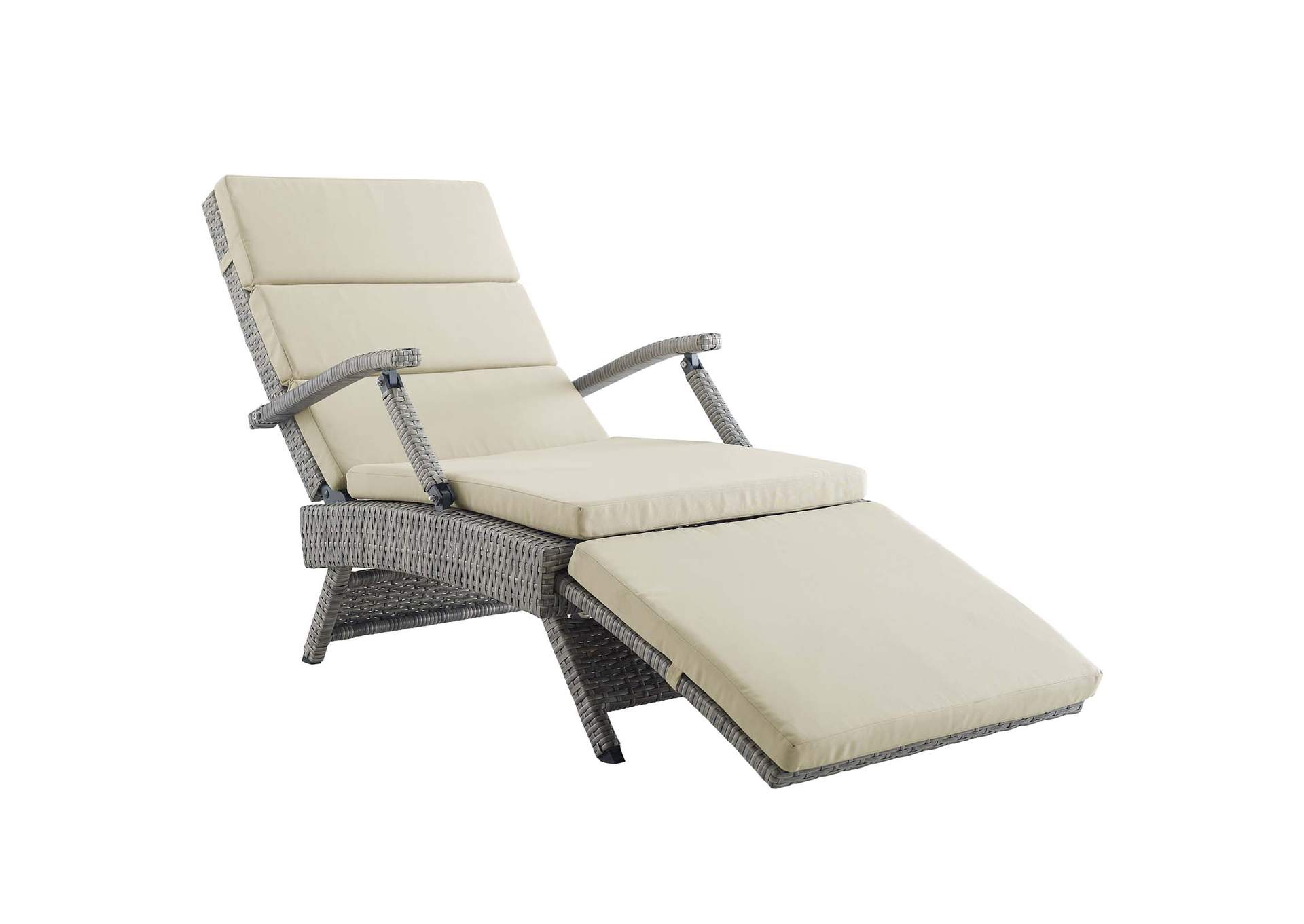 Light Gray Beige Envisage Chaise Outdoor Patio Wicker Rattan Lounge Chair,Modway