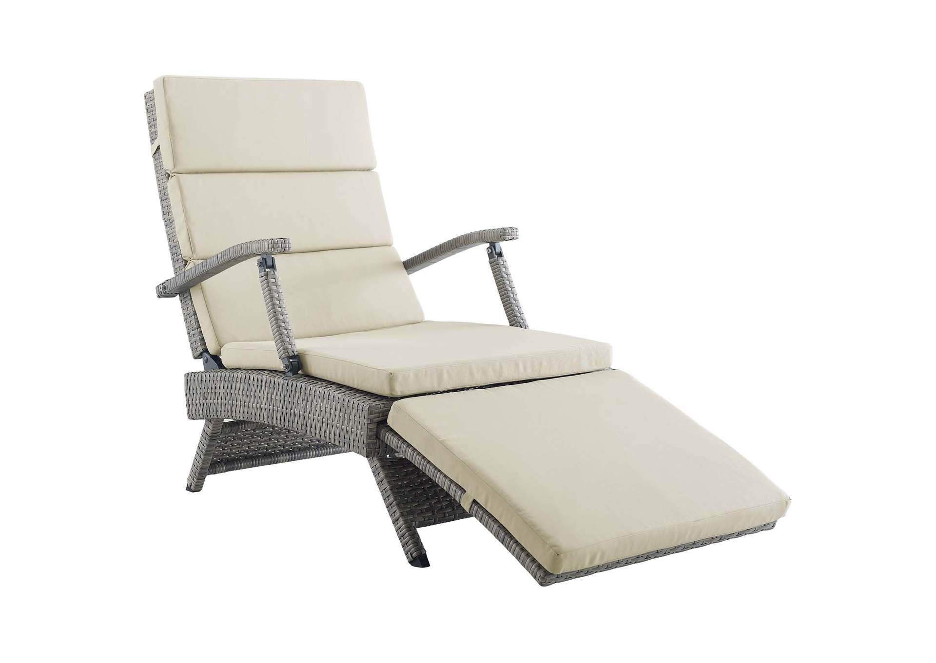 Light Gray Beige Envisage Chaise Outdoor Patio Wicker Rattan Lounge Chair,Modway