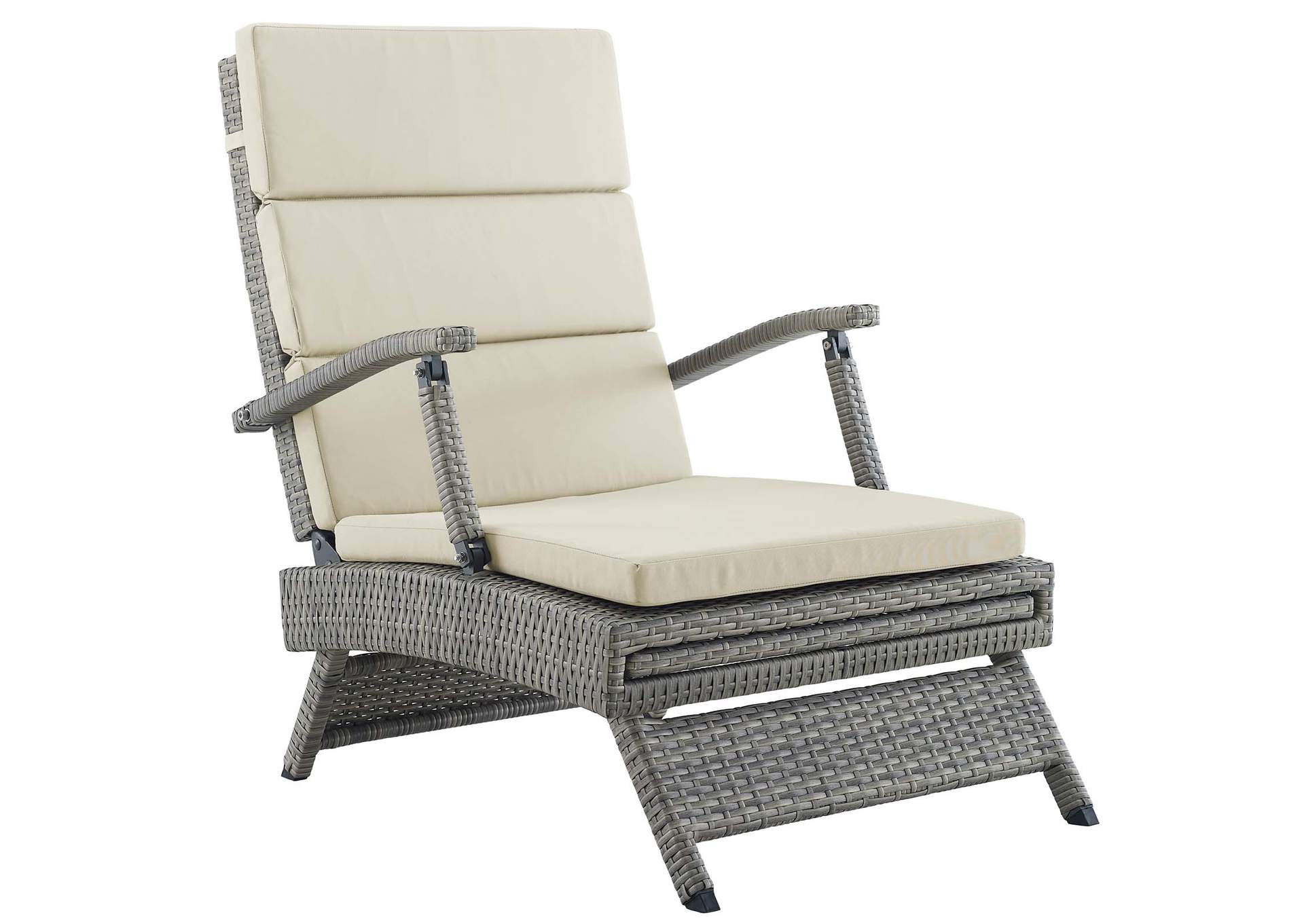 Light Gray Beige Envisage Chaise Outdoor Patio Wicker Rattan Lounge Chair,Modway