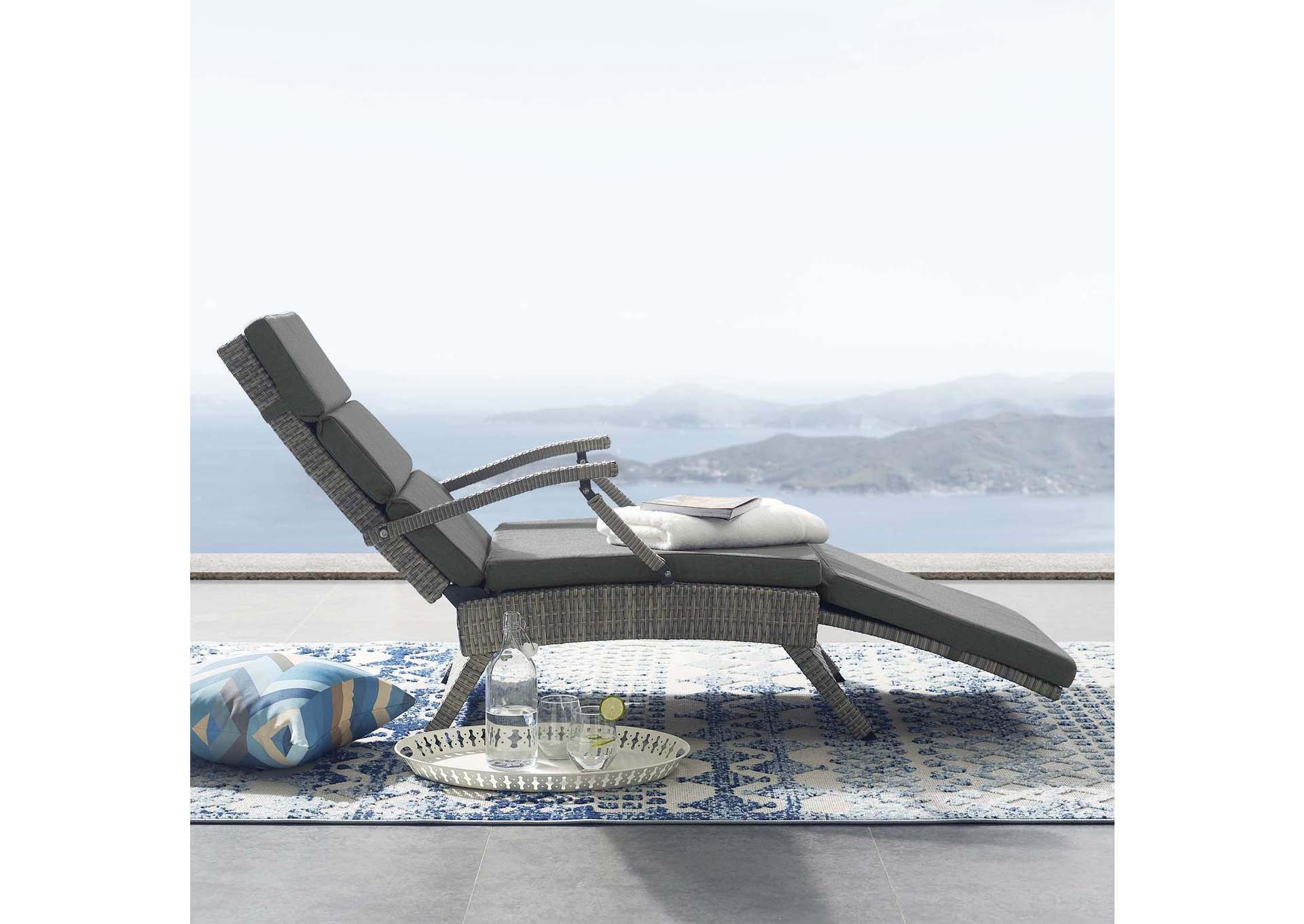 Light Gray Charcoal Envisage Chaise Outdoor Patio Wicker Rattan Lounge Chair,Modway